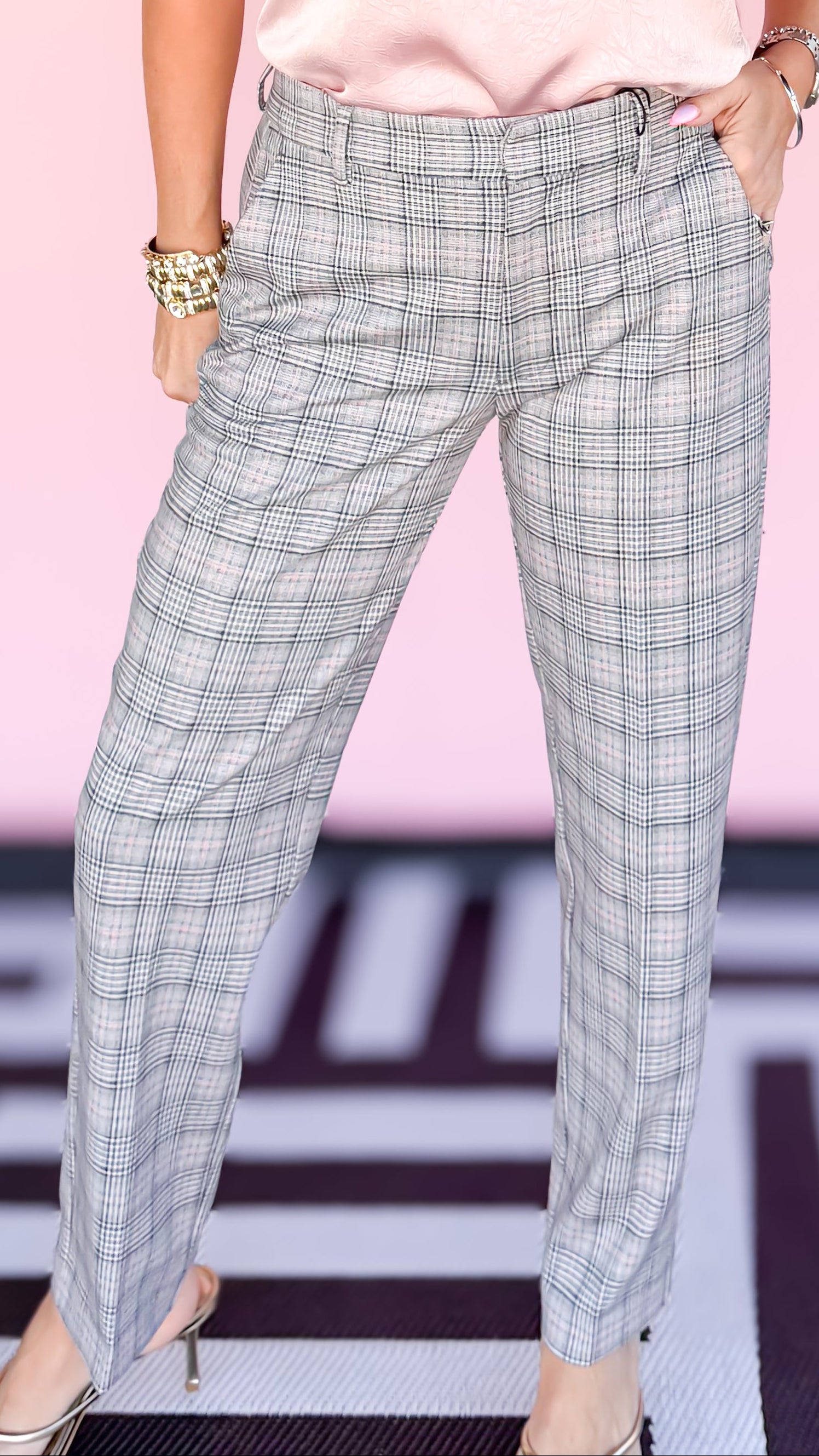Kelsey Plaid Trouser 29"/Blush - The BLVD