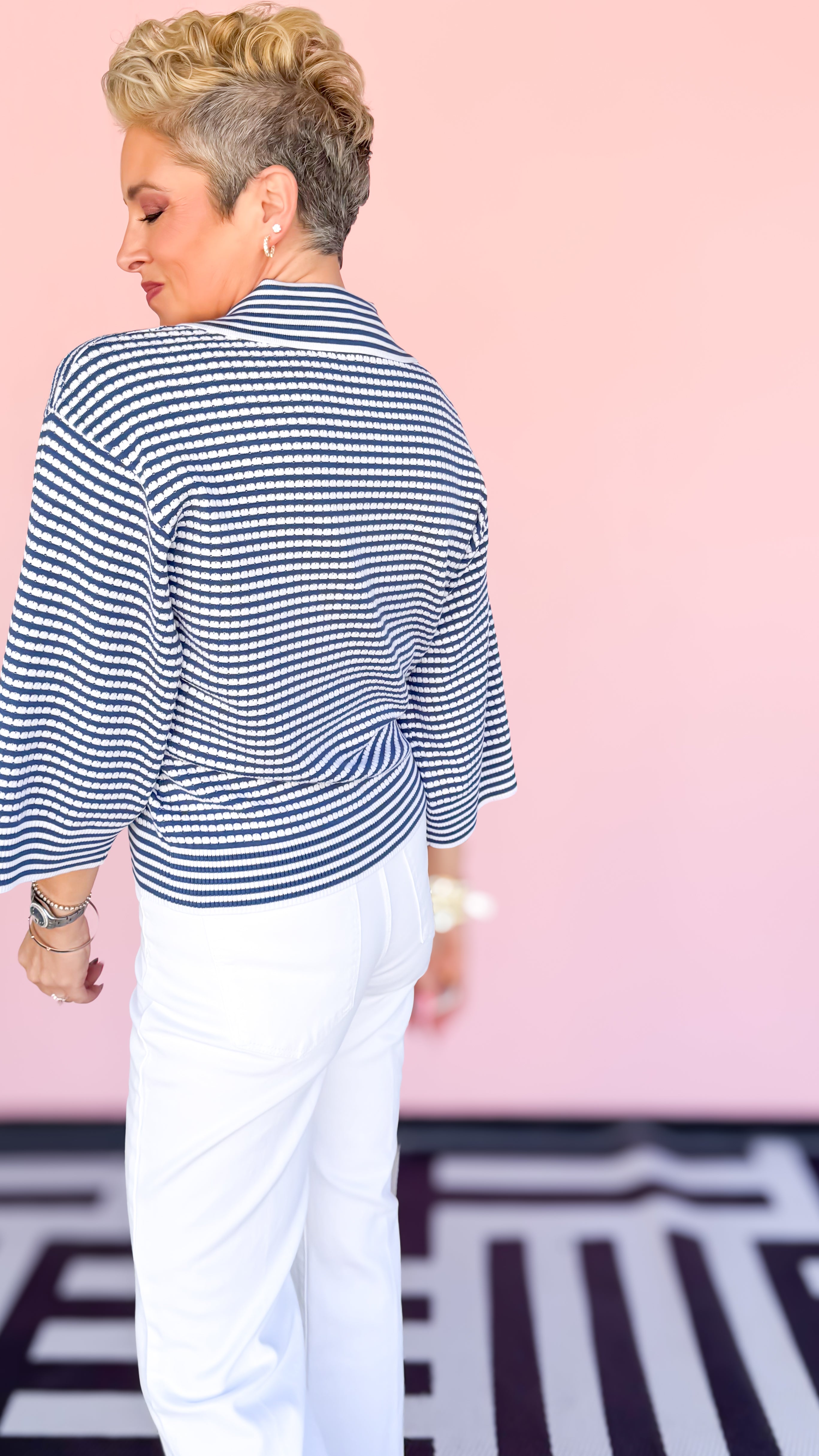 Maria Stripe Knit Collared Sweater/Blue - The BLVD