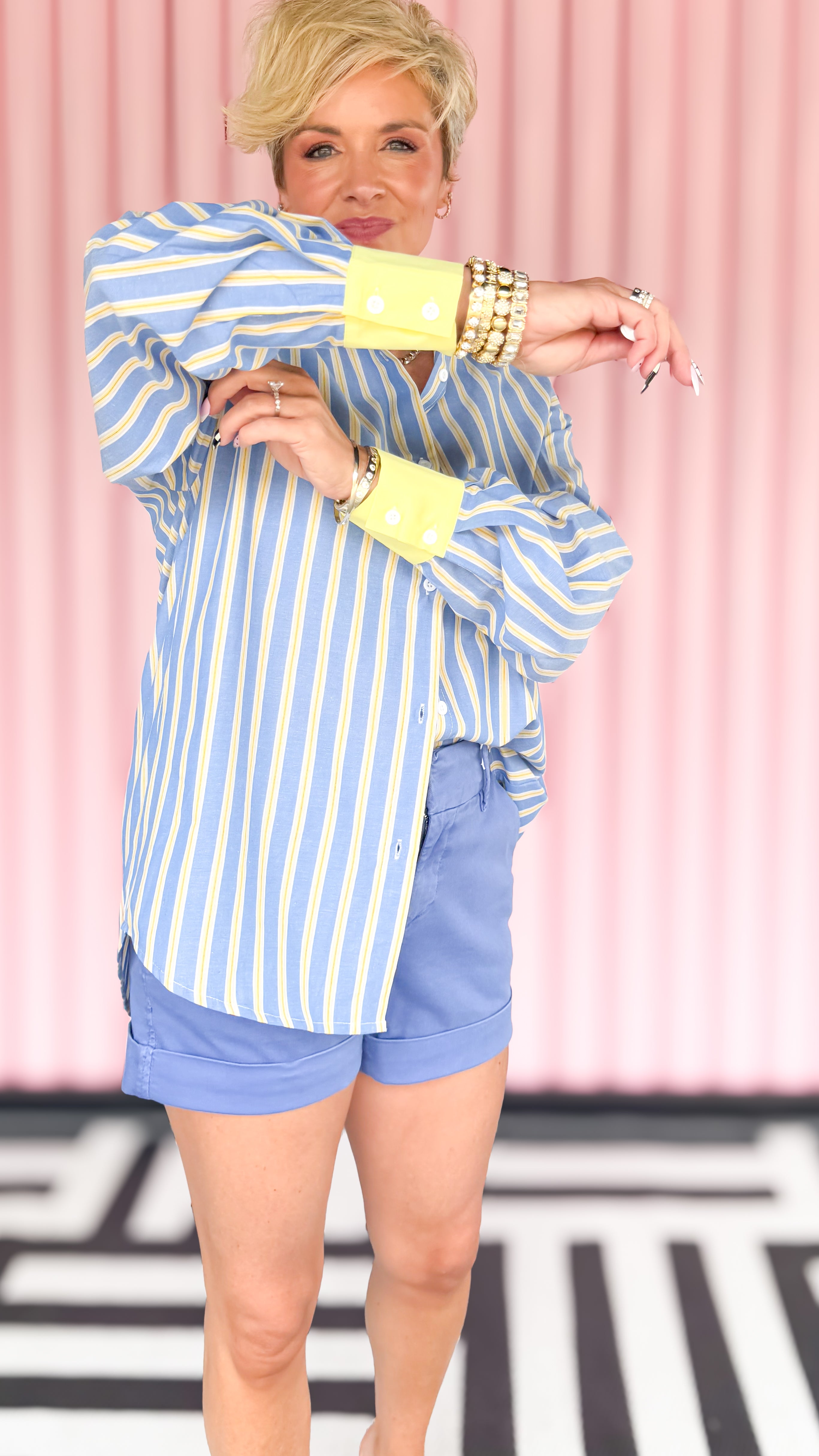 Linda Striped Long Sleeved Shirt/Blue