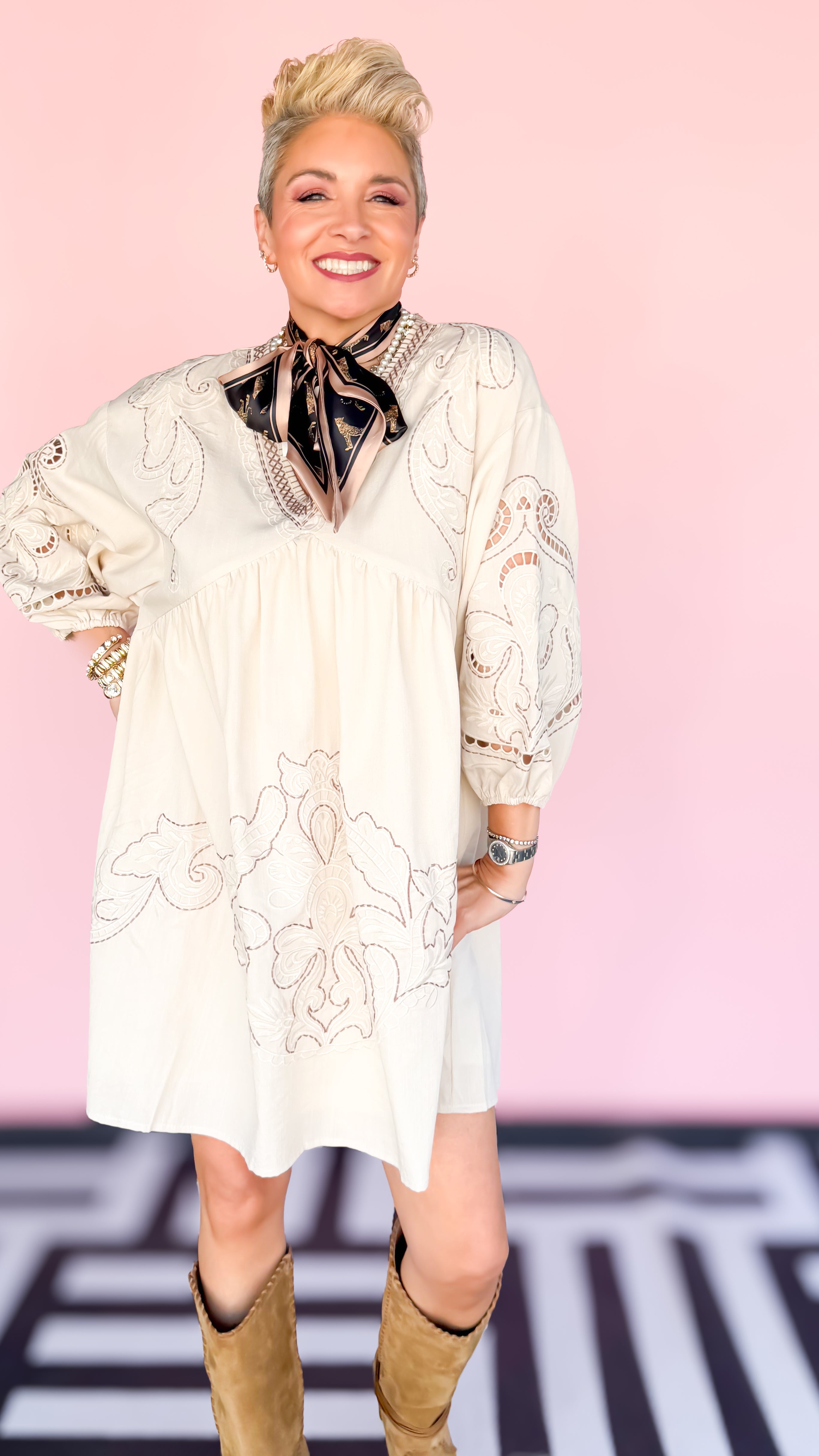 Betty Ecru Embroidered Short Dress - The BLVD