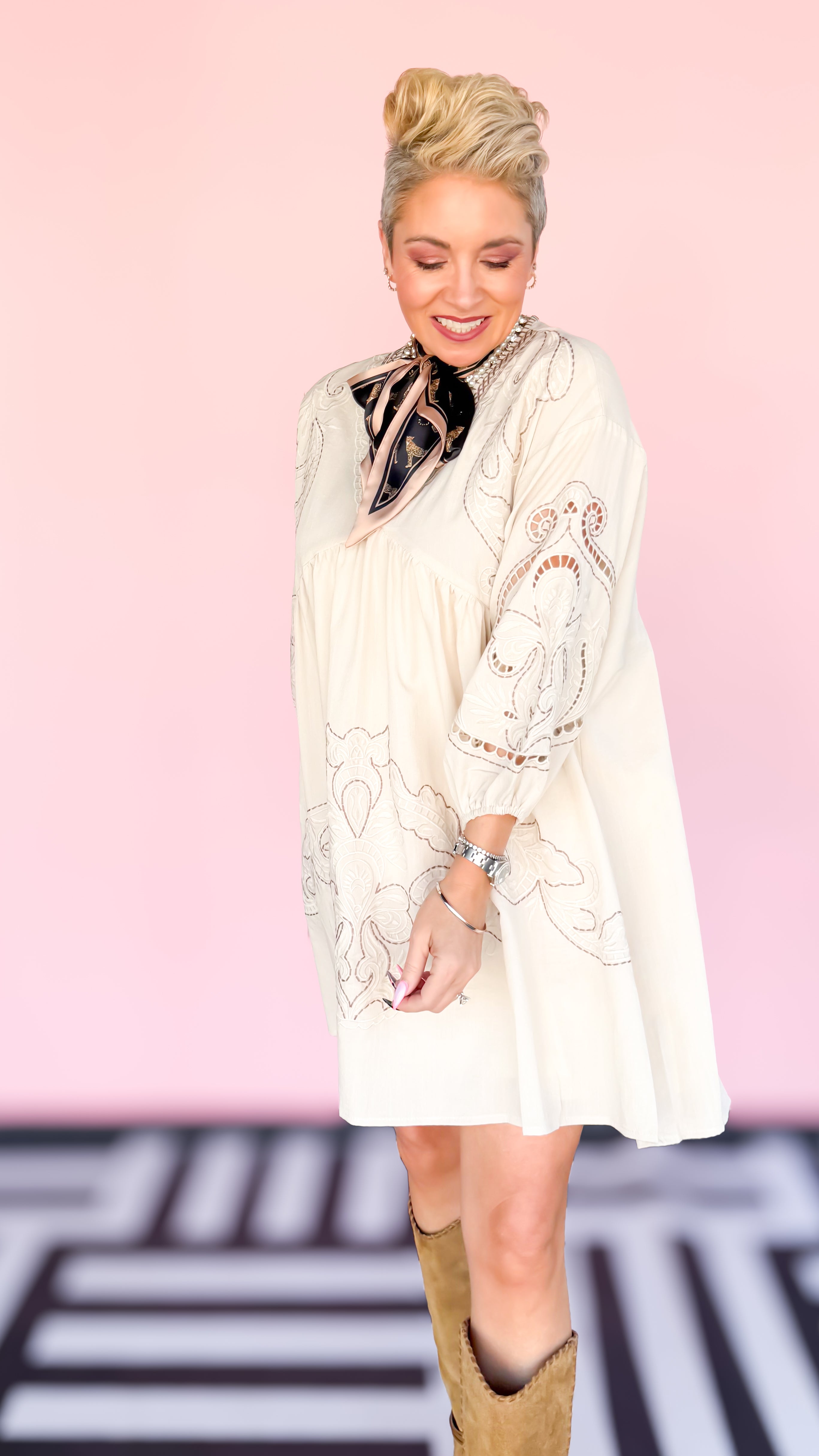 Betty Ecru Embroidered Short Dress - The BLVD