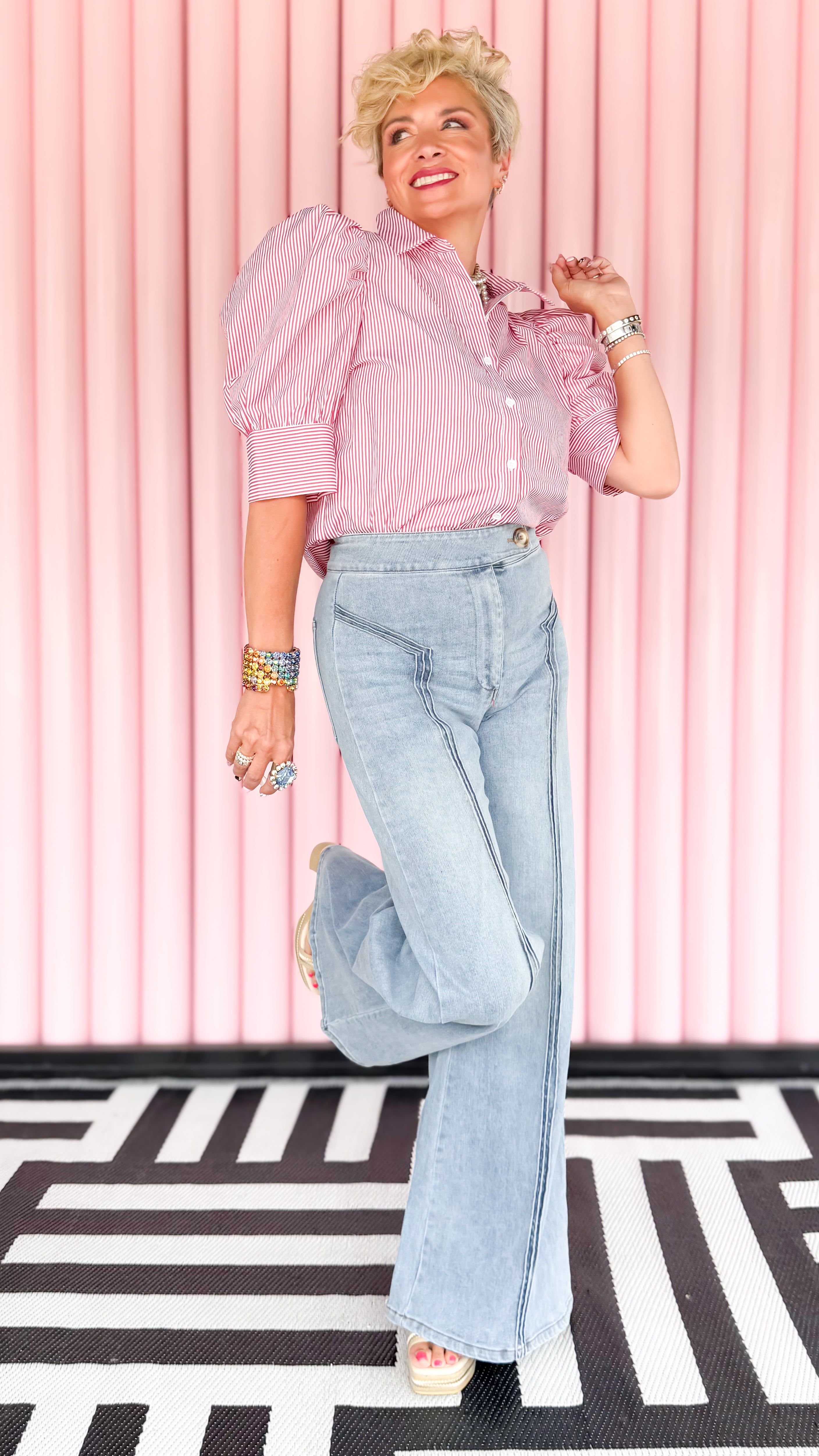 Puff Sleeve Blouse with Collar/Red