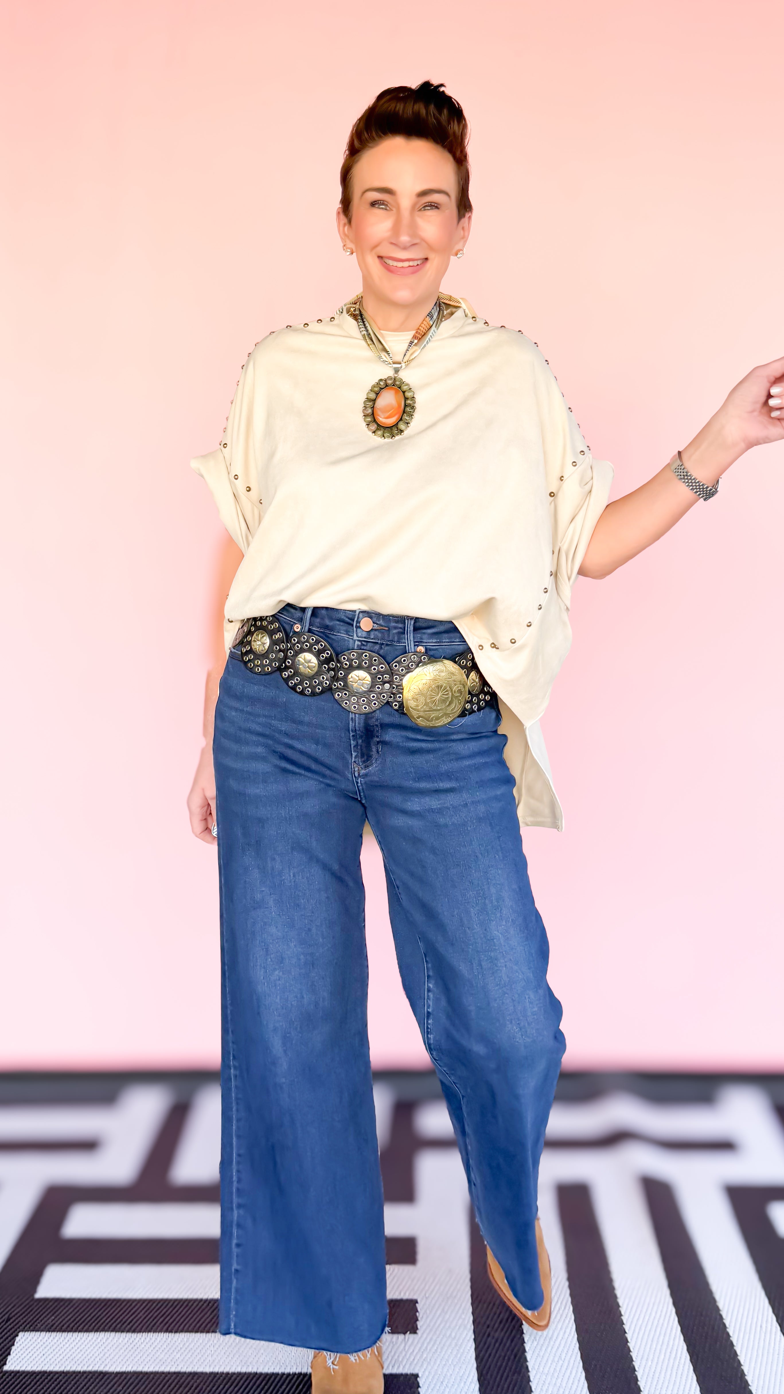 Studded High Low Oversized Tee/STONE - The BLVD