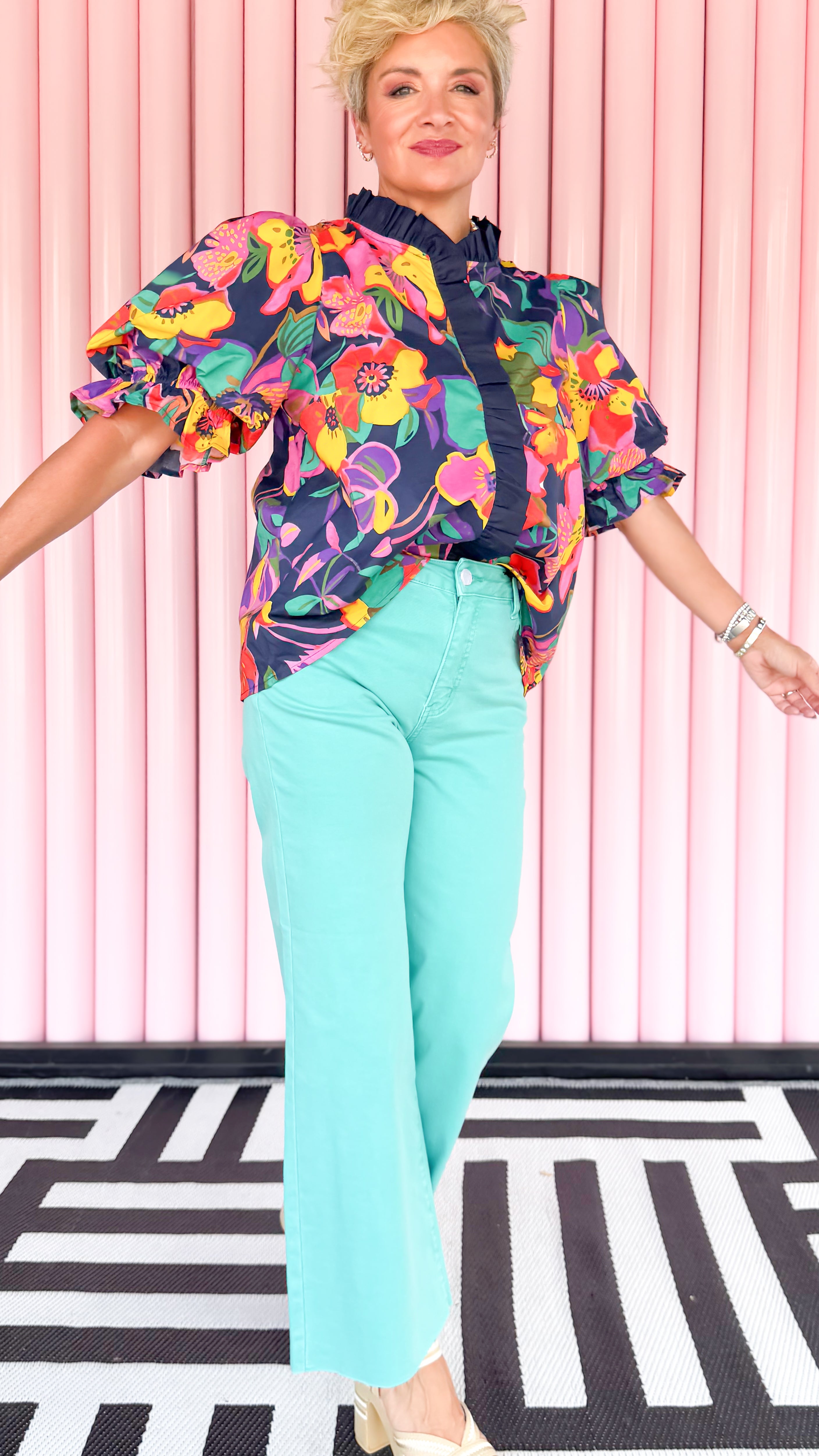 Sanders Bold Floral Blouse/Navy