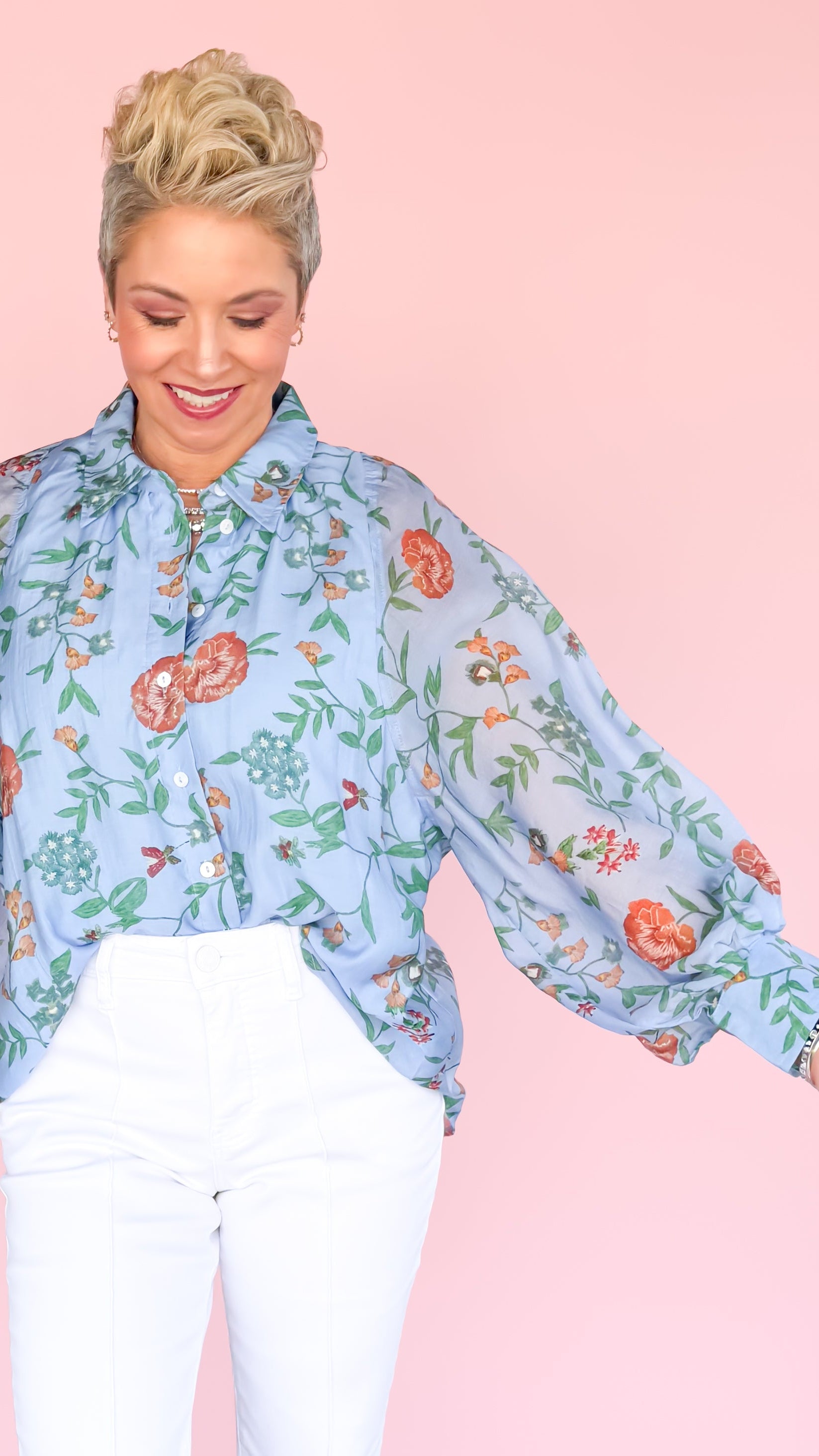 Sylvia Floral Blouse/Blue - The BLVD