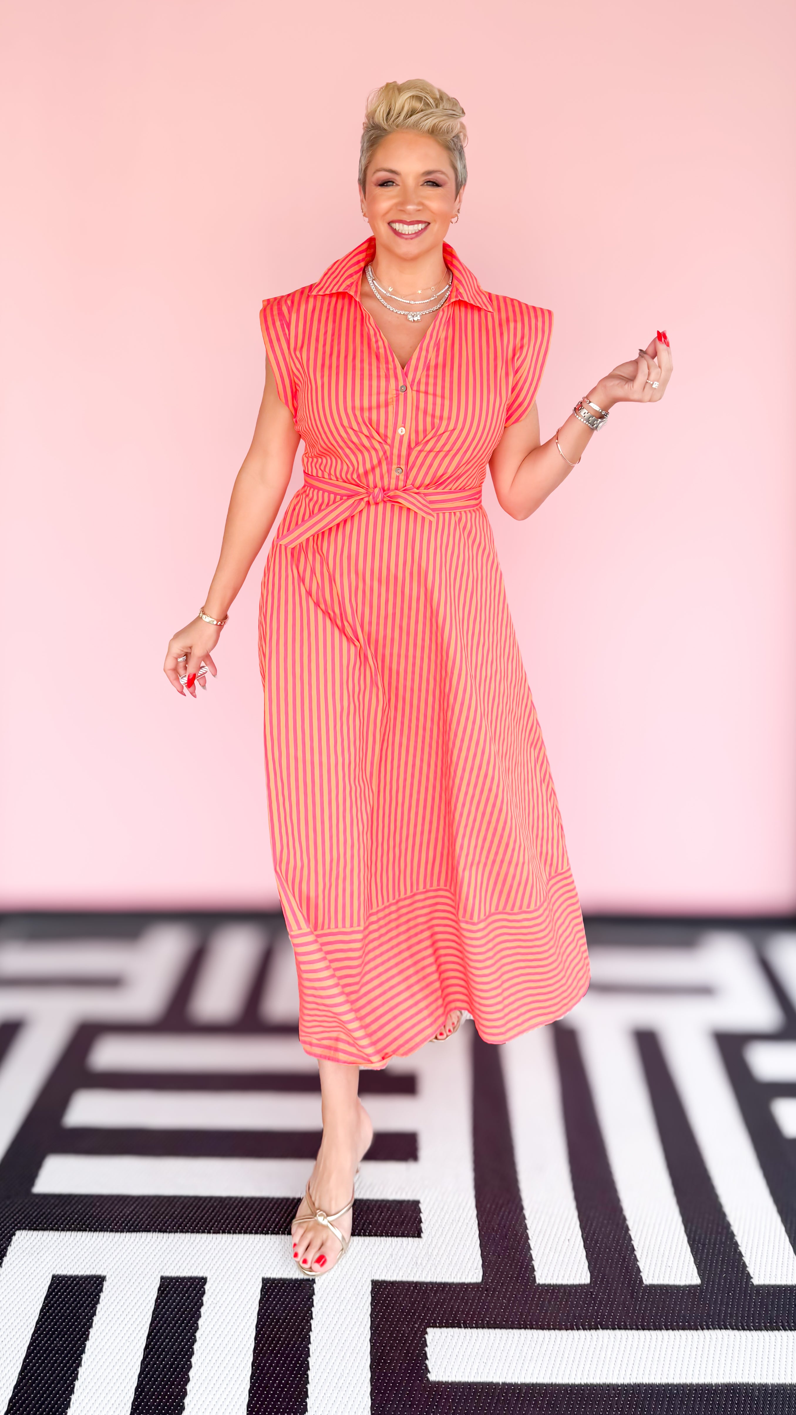 Pink/Orange Stripe Midi Dress - The BLVD