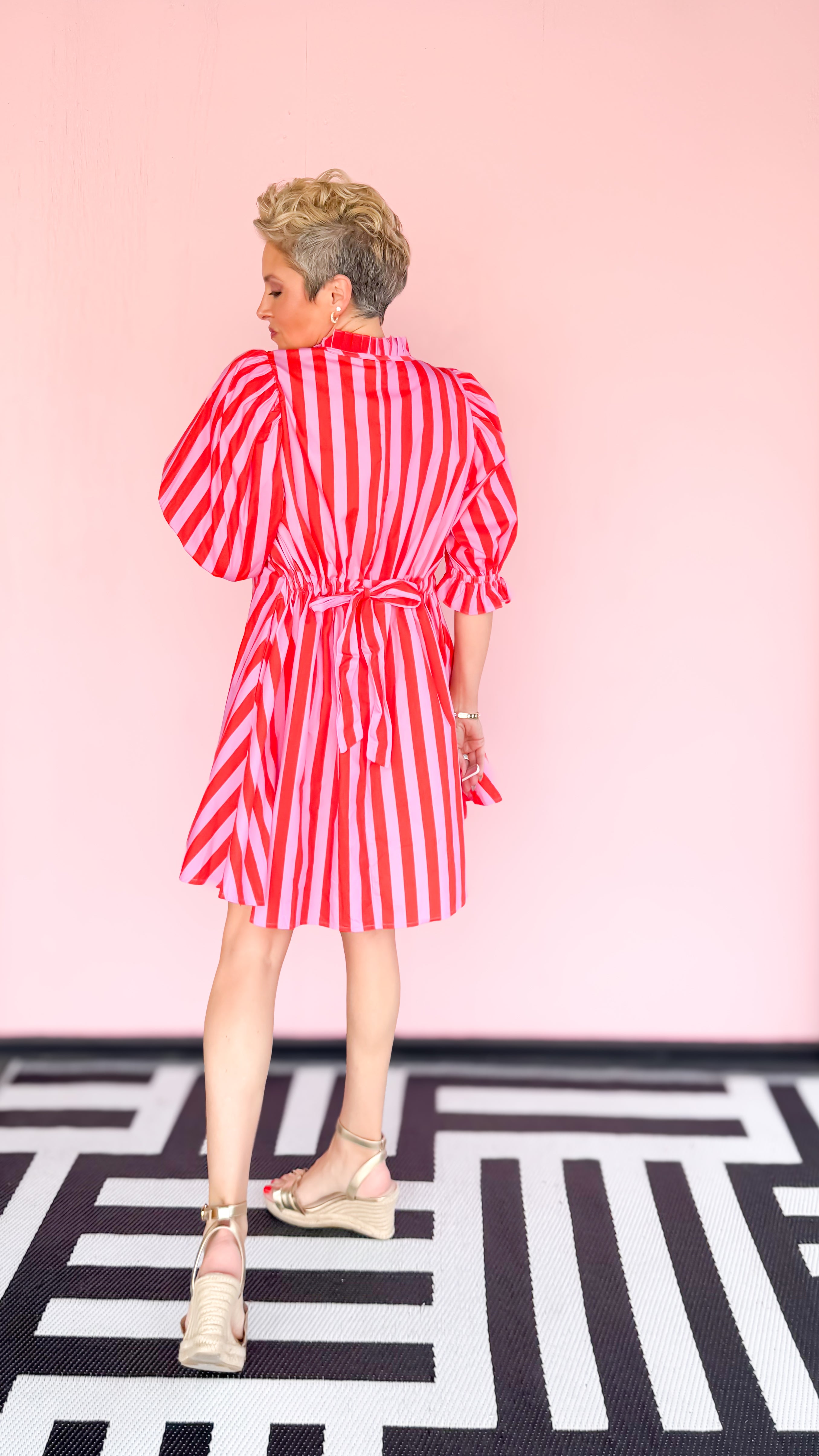 Pink/Red 3/4 Sleeve Stripe Dress - The BLVD