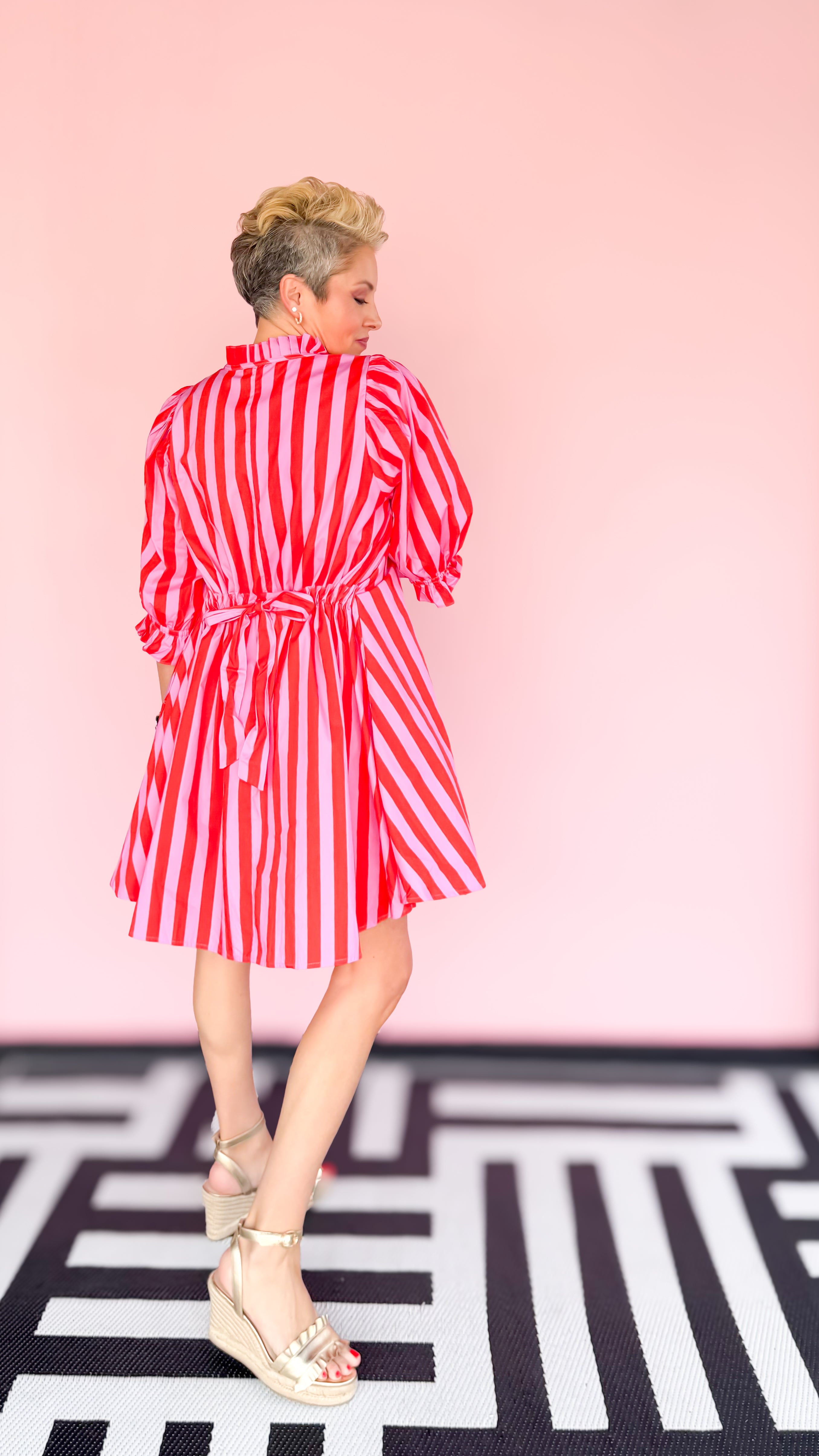 Pink/Red 3/4 Sleeve Stripe Dress - The BLVD