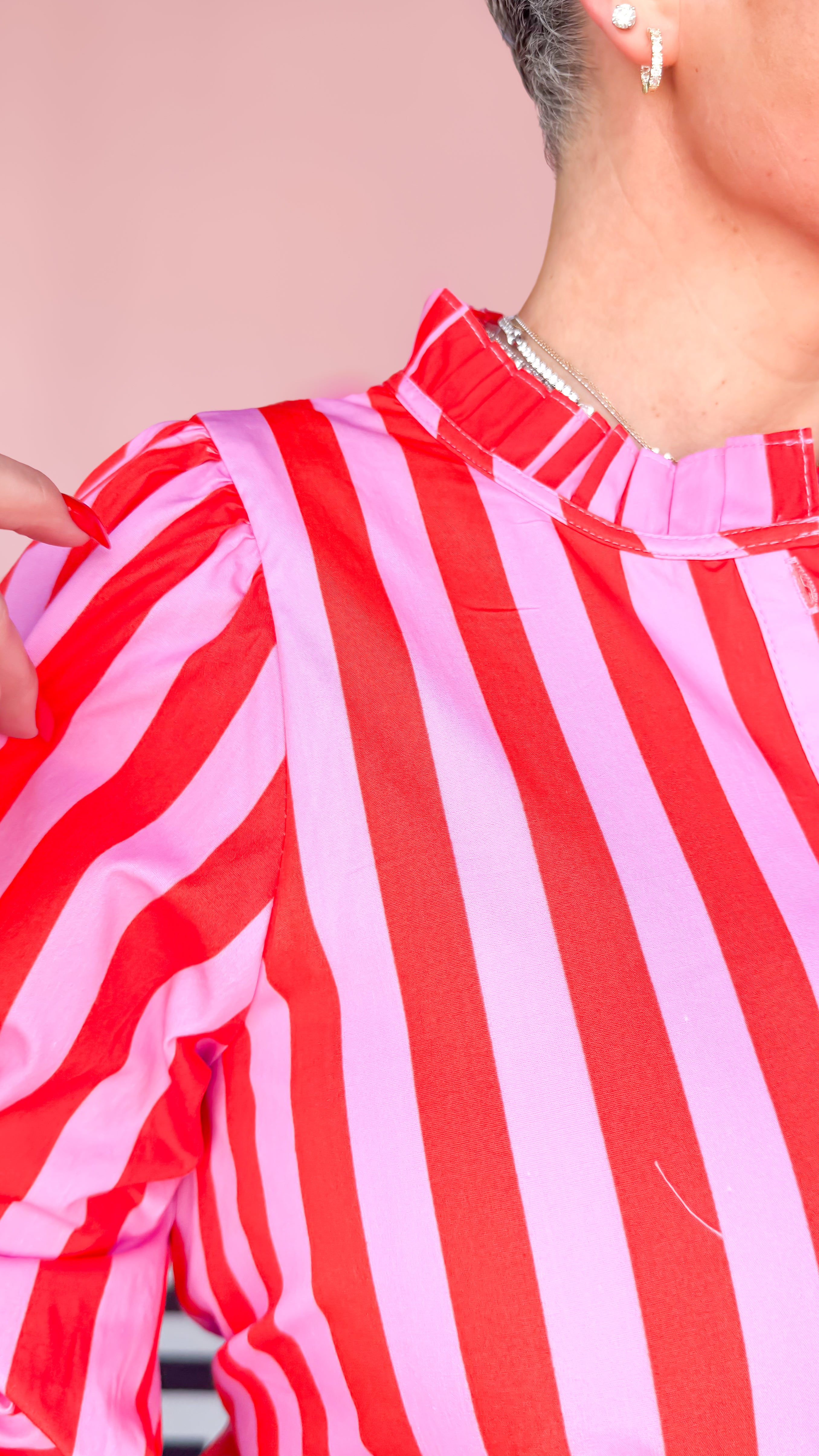 Pink/Red 3/4 Sleeve Stripe Dress - The BLVD