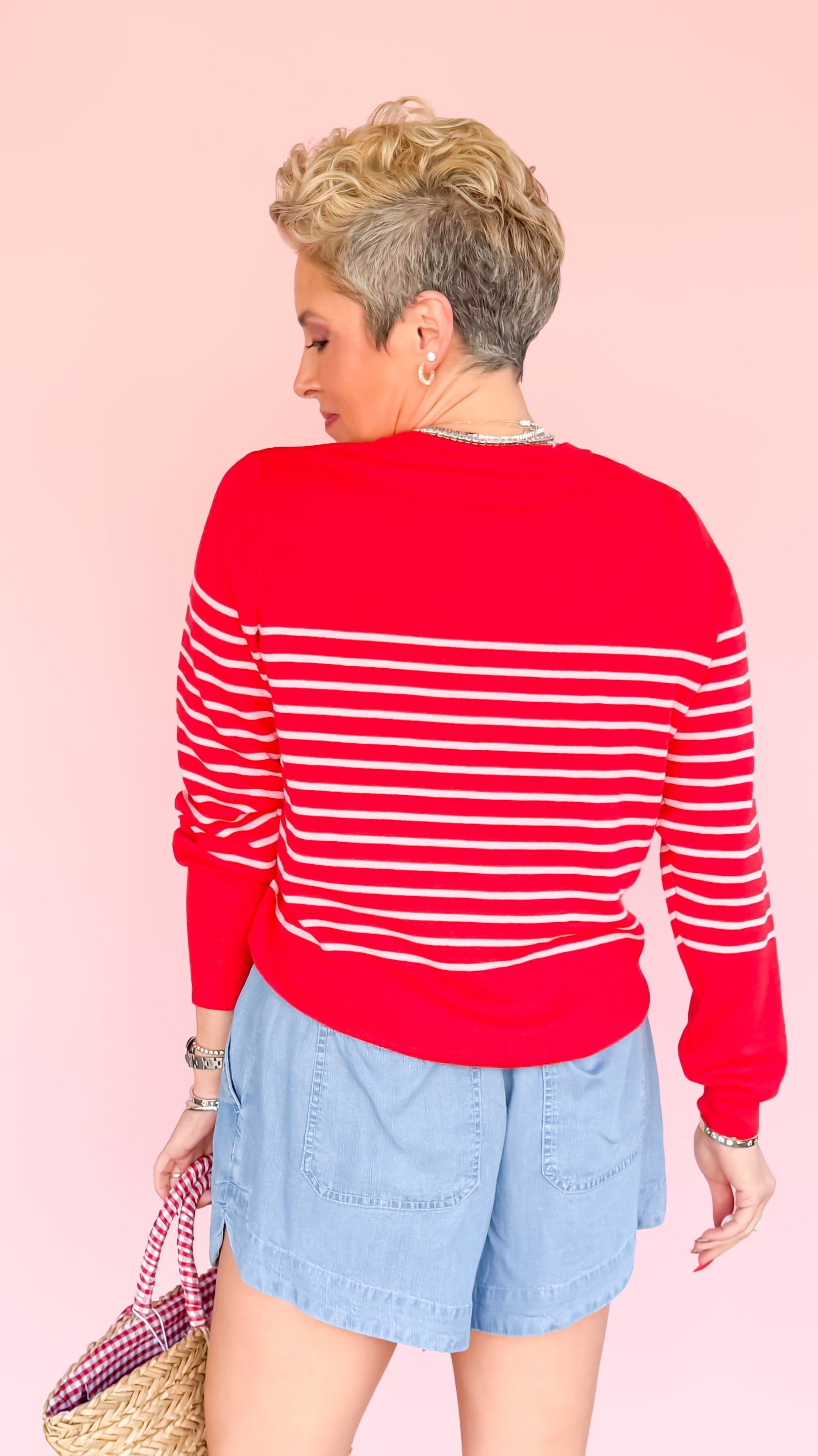 Sara Striped Cardigan/Red - The BLVD