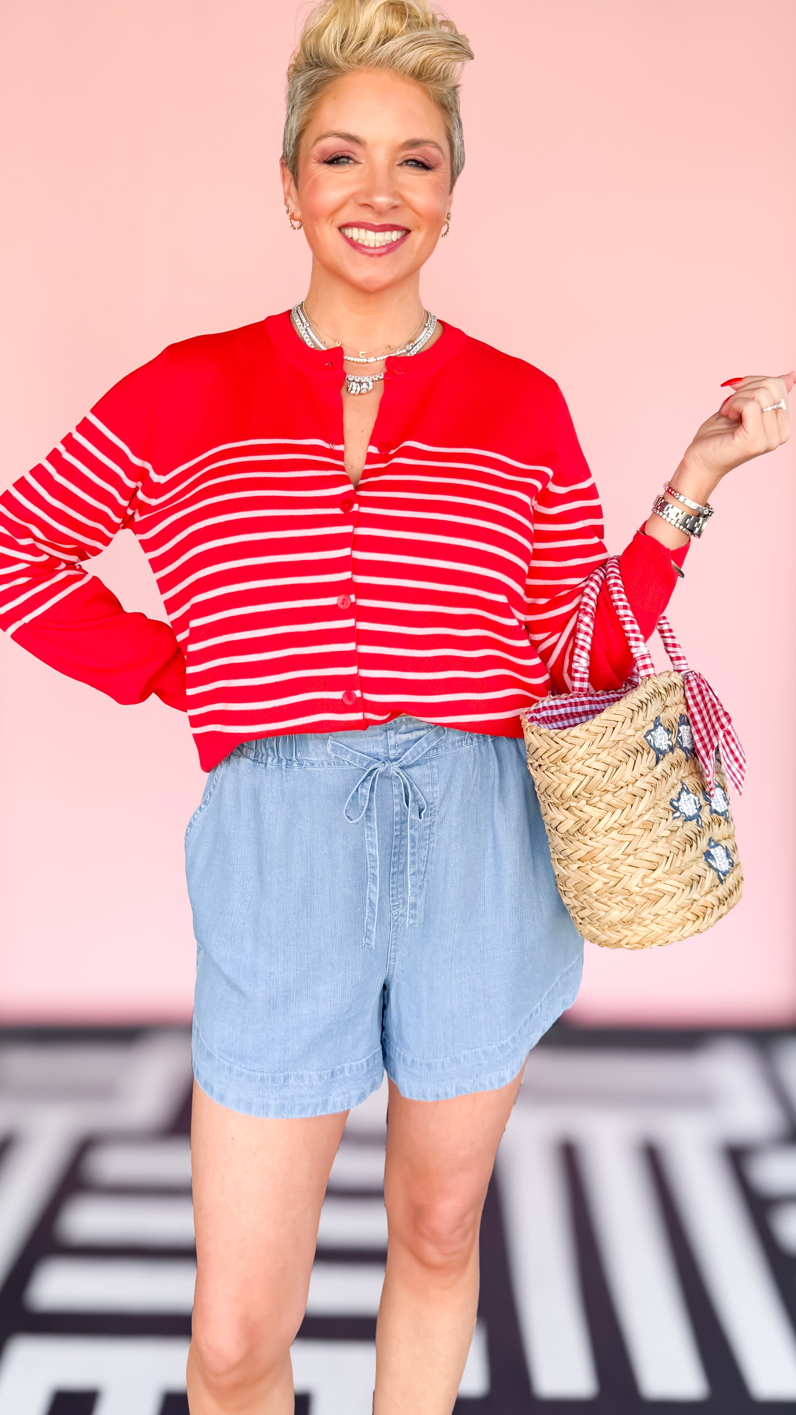 Sara Striped Cardigan/Red - The BLVD