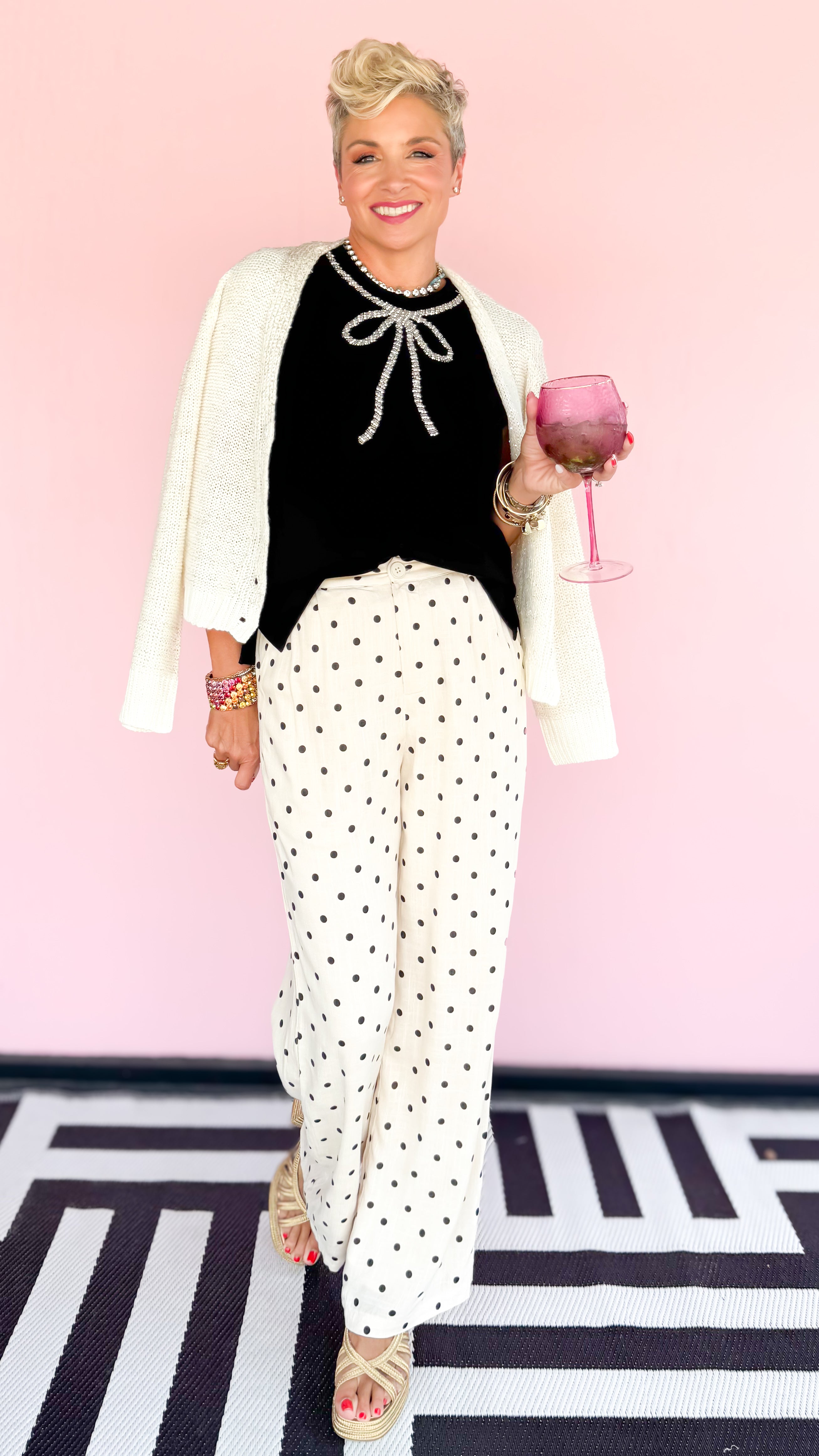 Sparkle V Neck Sweater/ Cream