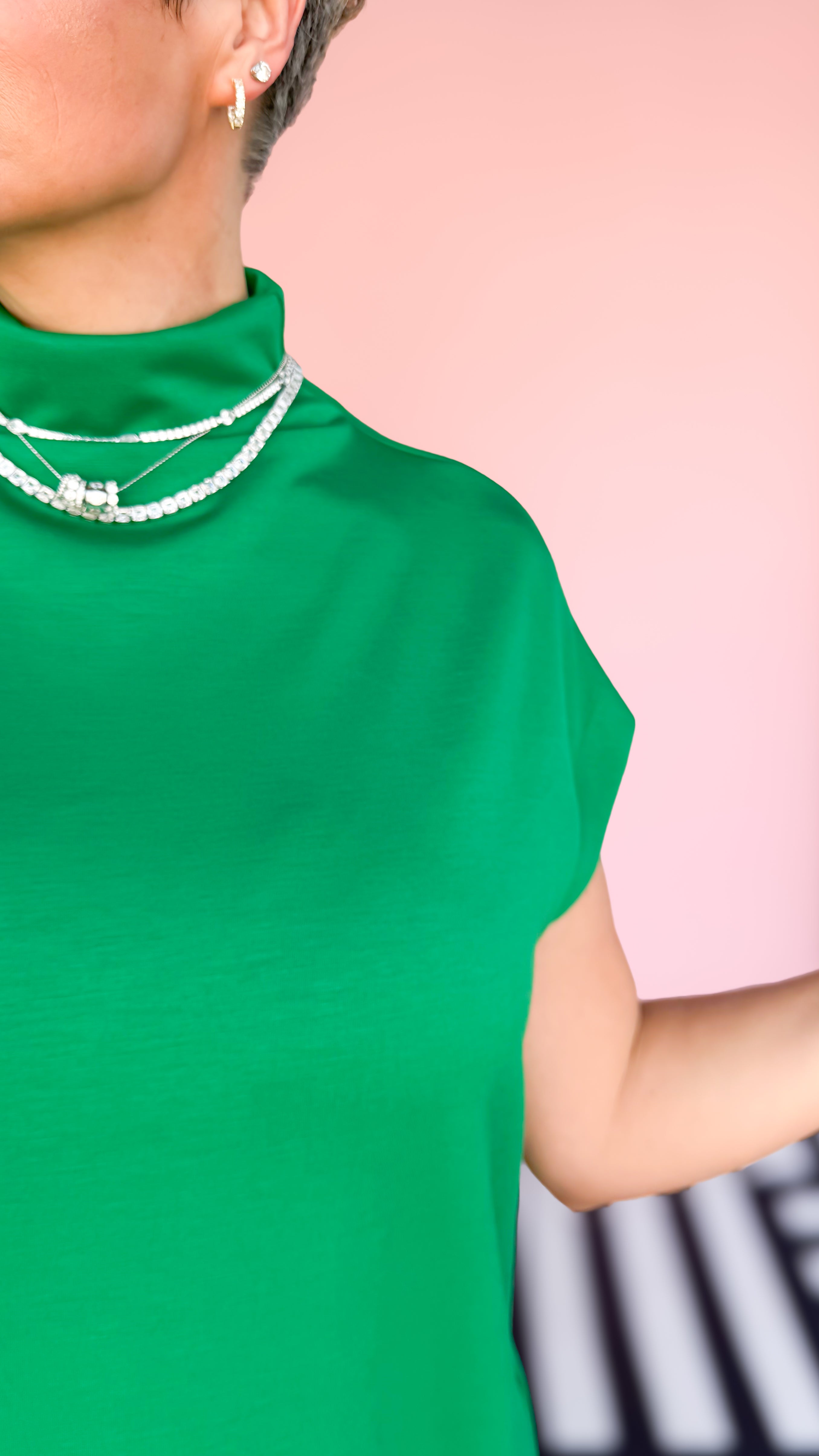 Cap Sleeve Mock Neck Knit Dress/GREEN - The BLVD