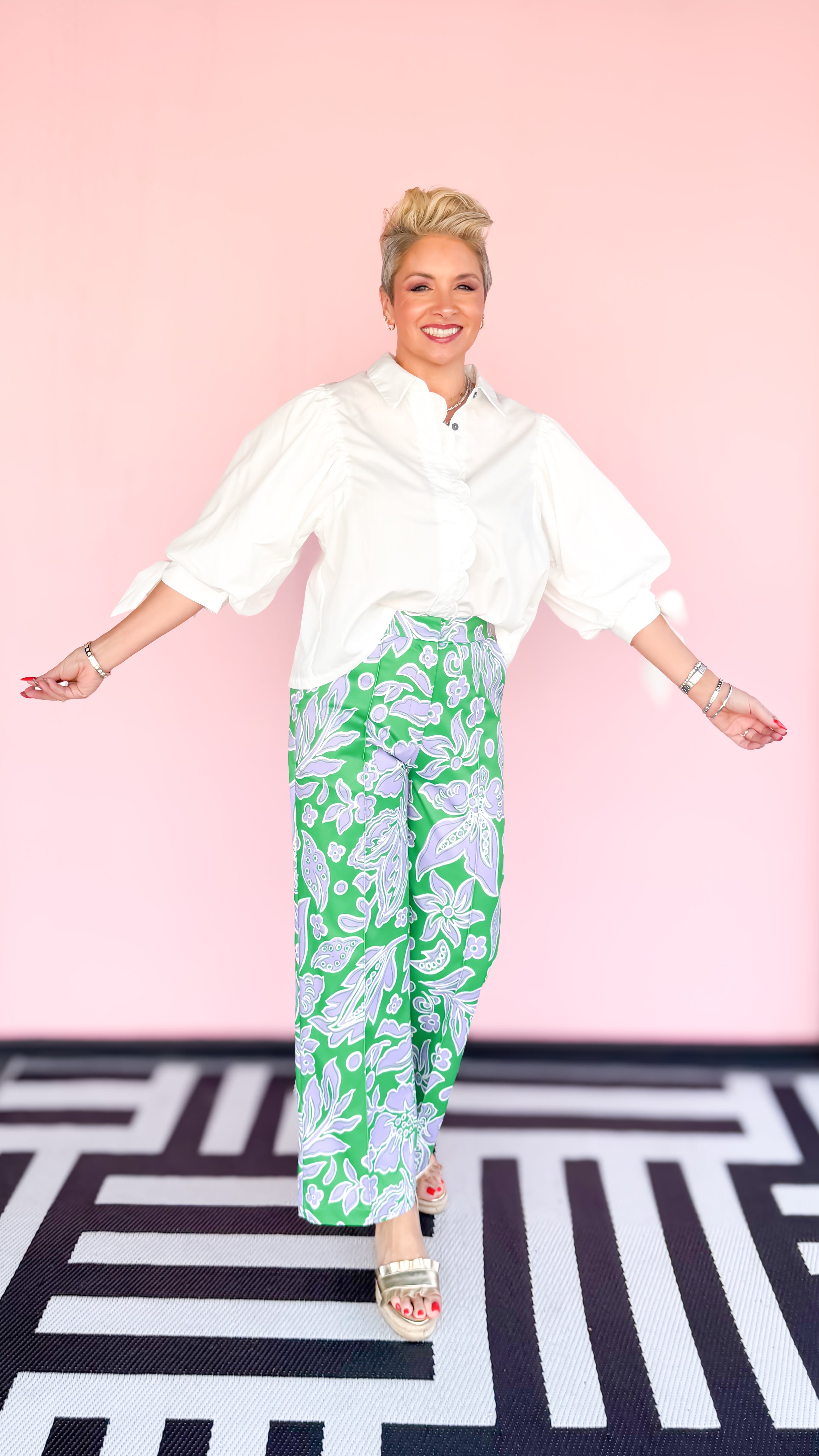 FLORAL Front Stitch Ankle Pant/Green - The BLVD