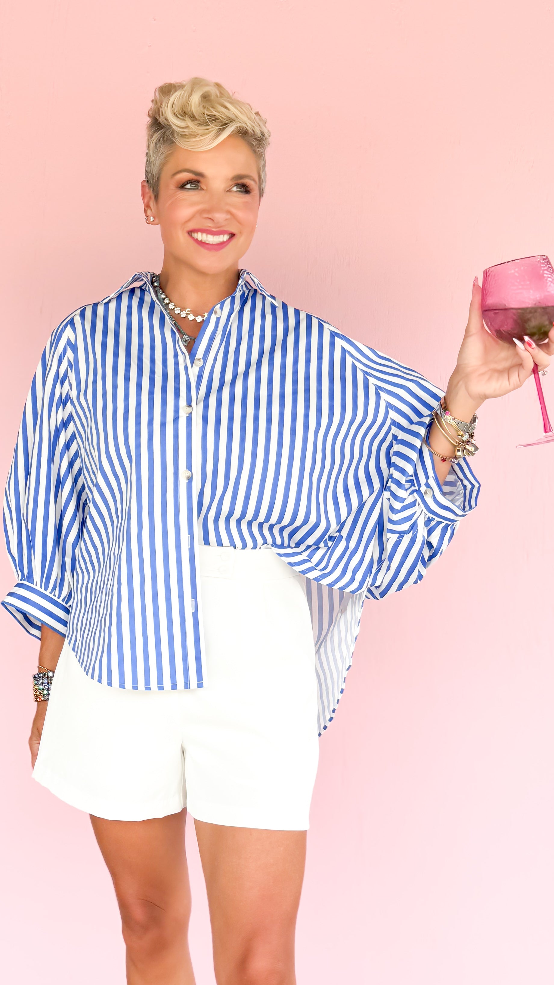 Stripe Dolman Sleeve Top/Blue