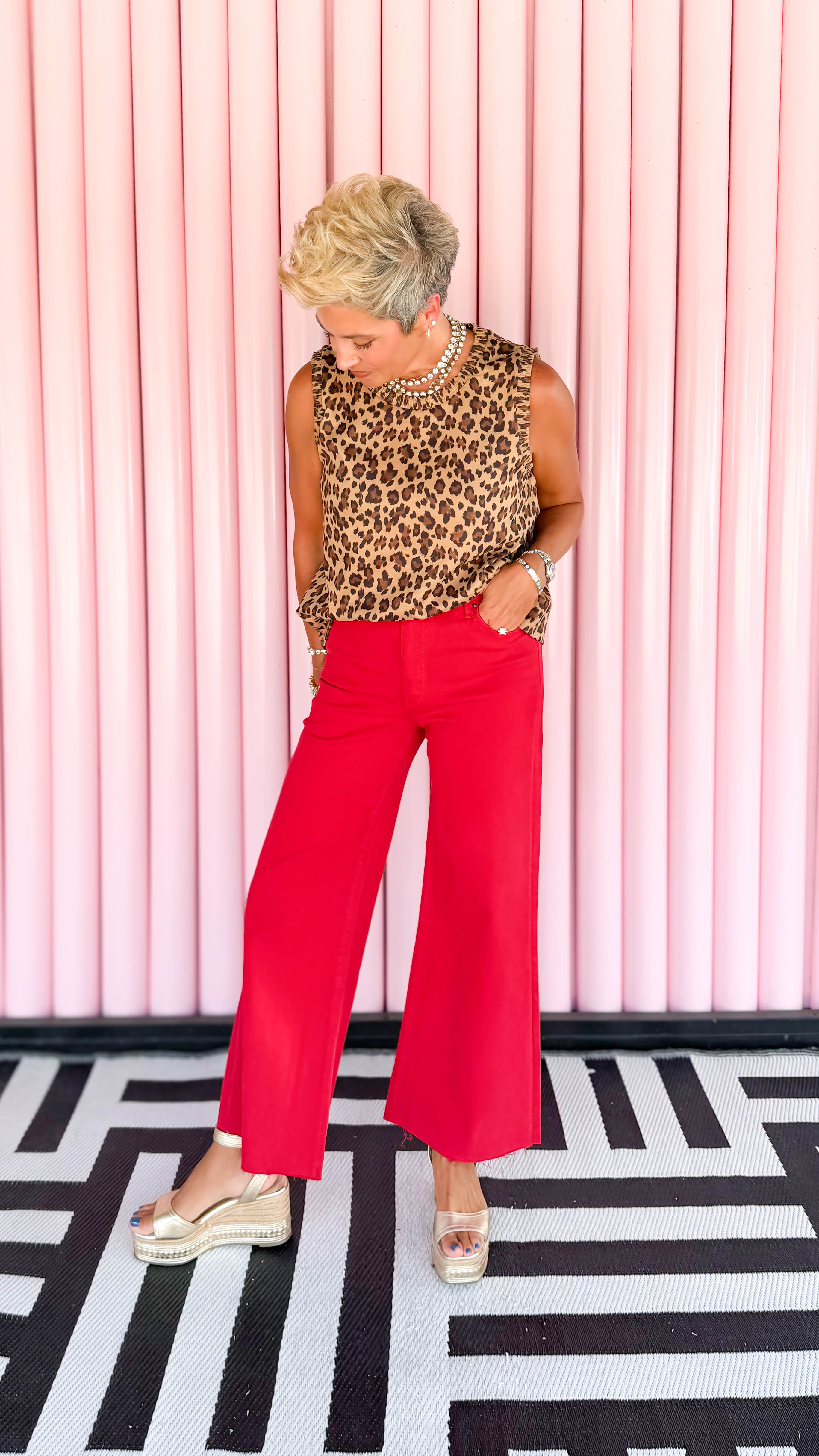 Meg High RiseWide Leg Jean/Red