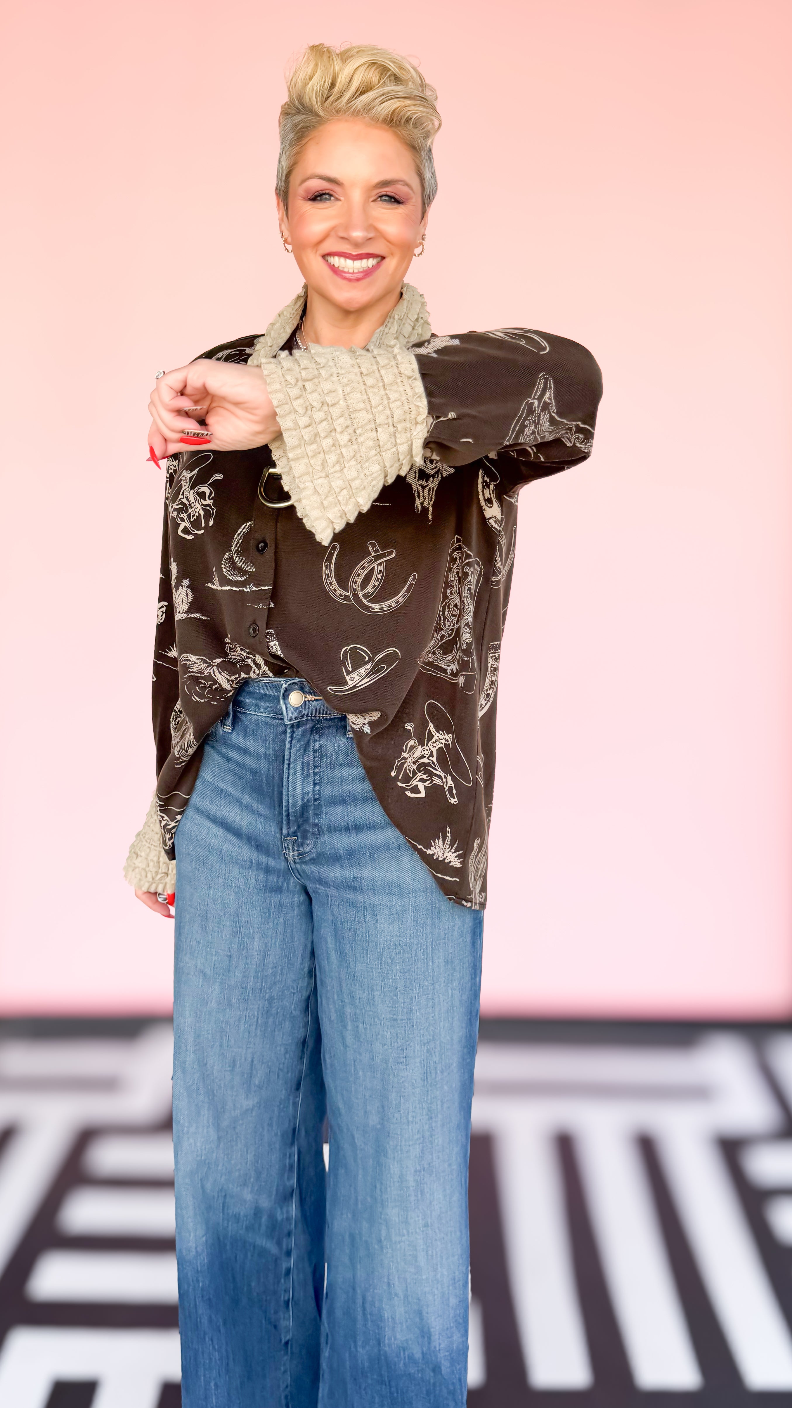 Western Printed Lace Cuff Shirt/Black - The BLVD