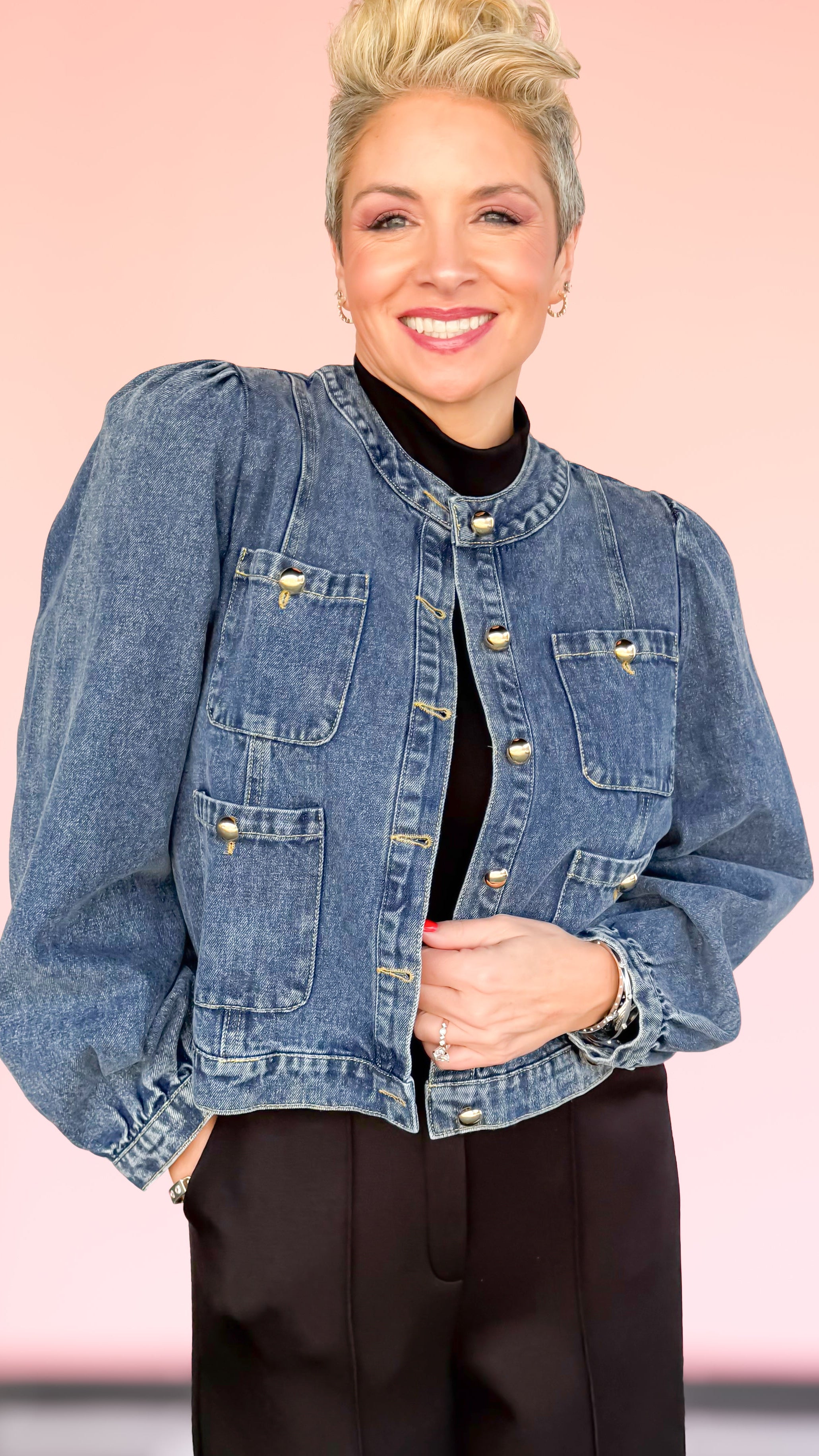 Puff Sleeve Denim Jacket - The BLVD