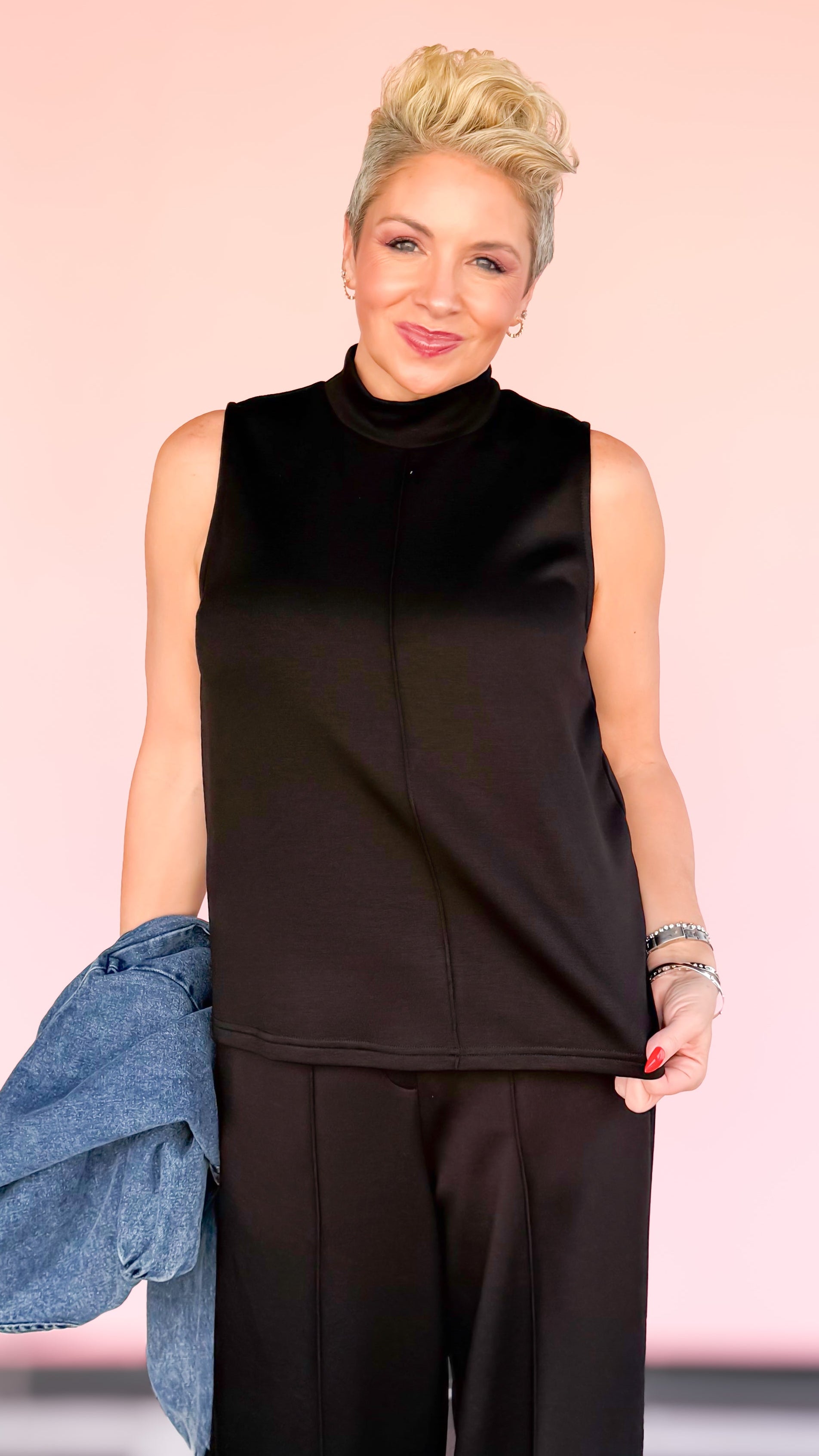 Gina Sleeveless Mock Neck Top/Black - The BLVD