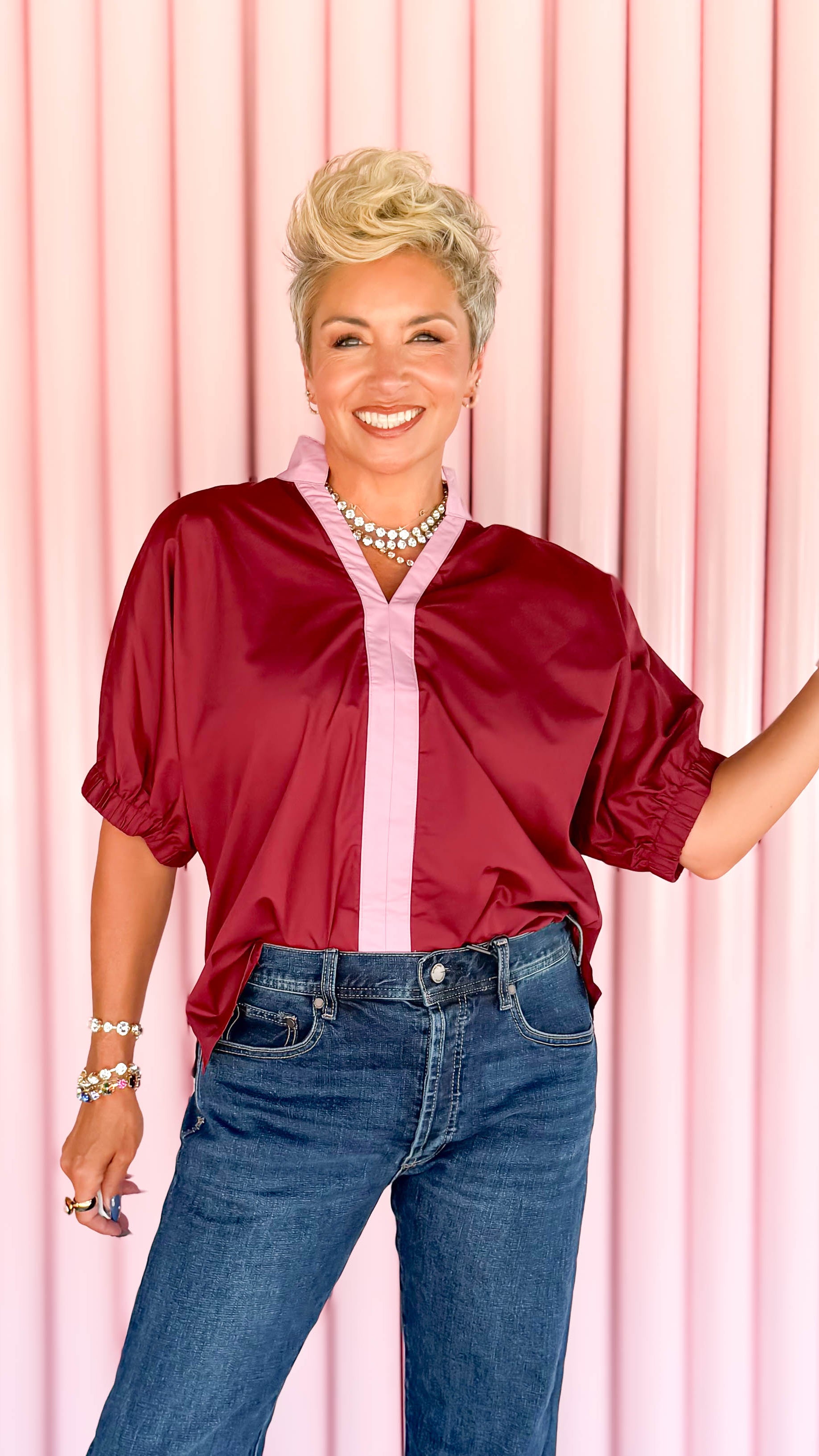 Betty V-Neck Top/Merlot