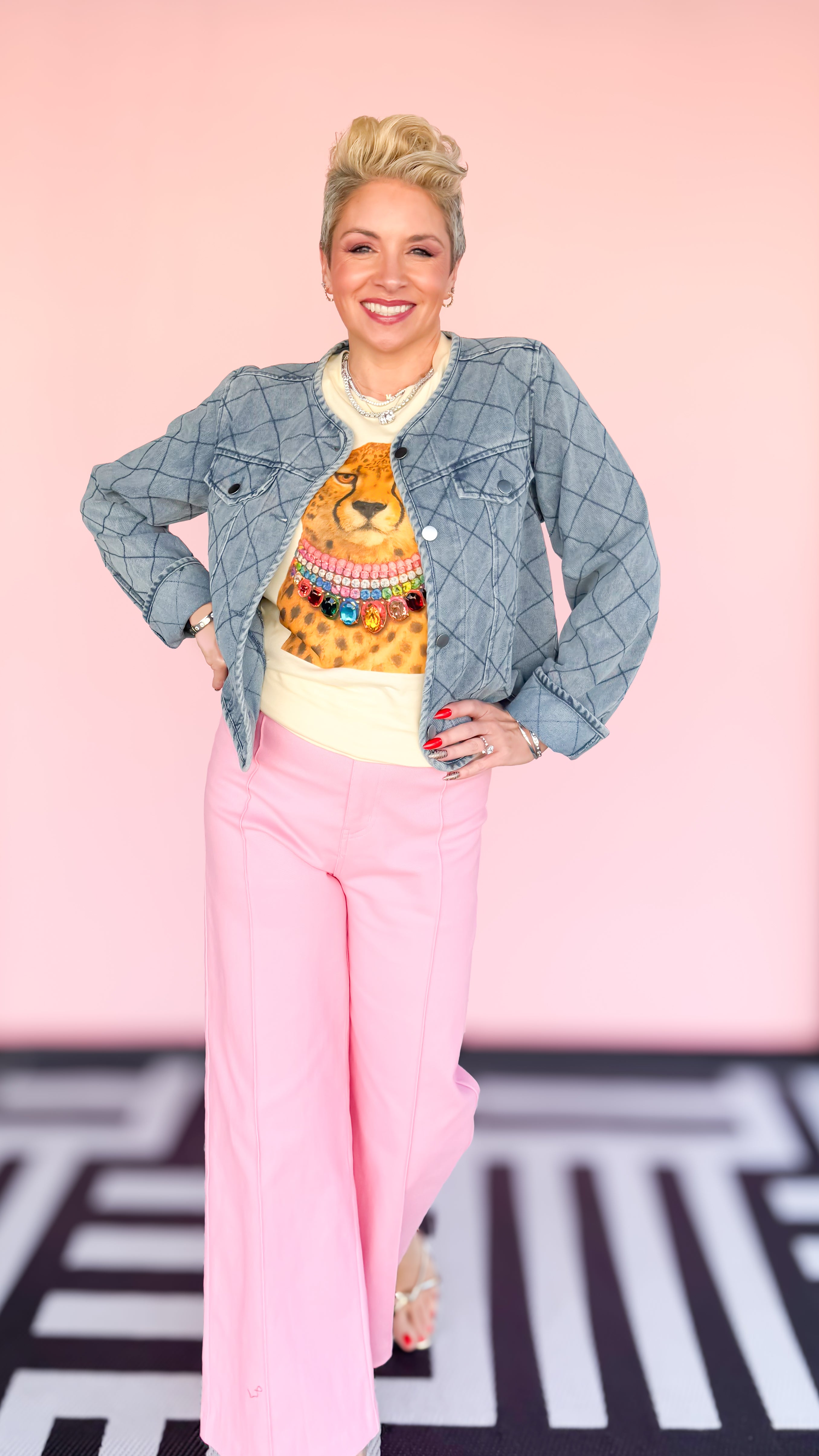 Jeweled Collar Cheetah Tee/Cream - The BLVD