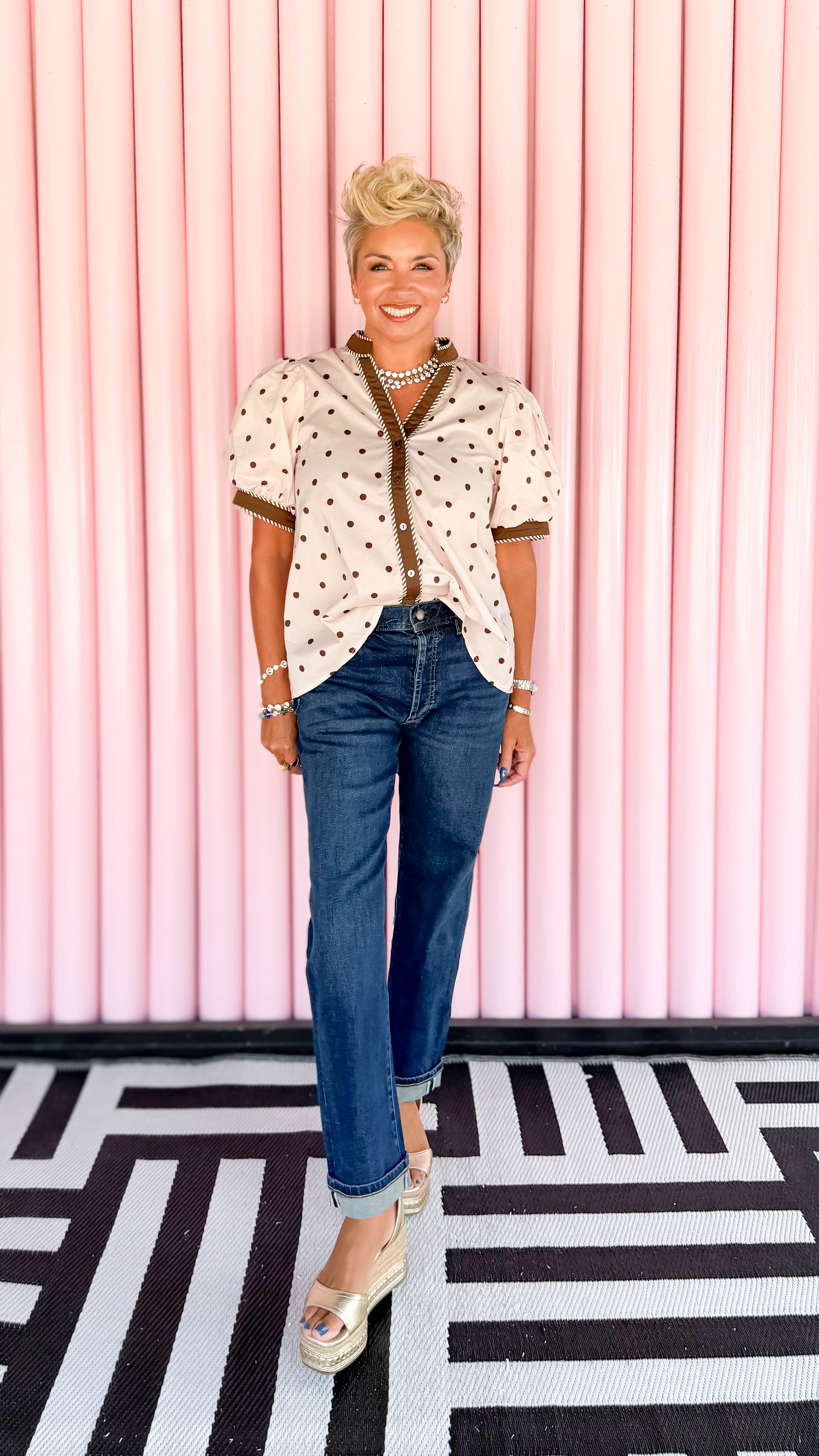 Emily Dot Puff Sleeve Top/Ecru