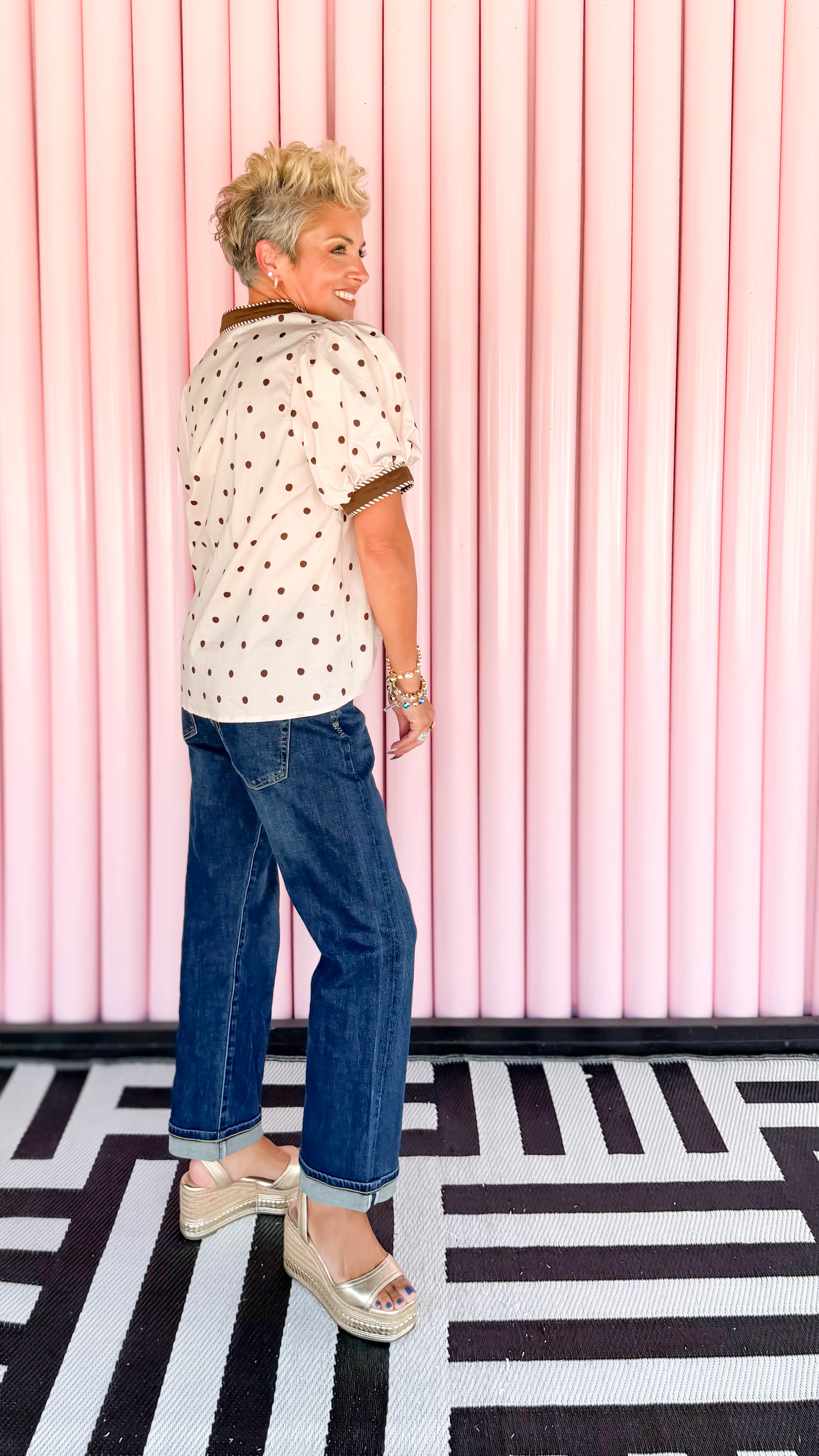 Emily Dot Puff Sleeve Top/Ecru