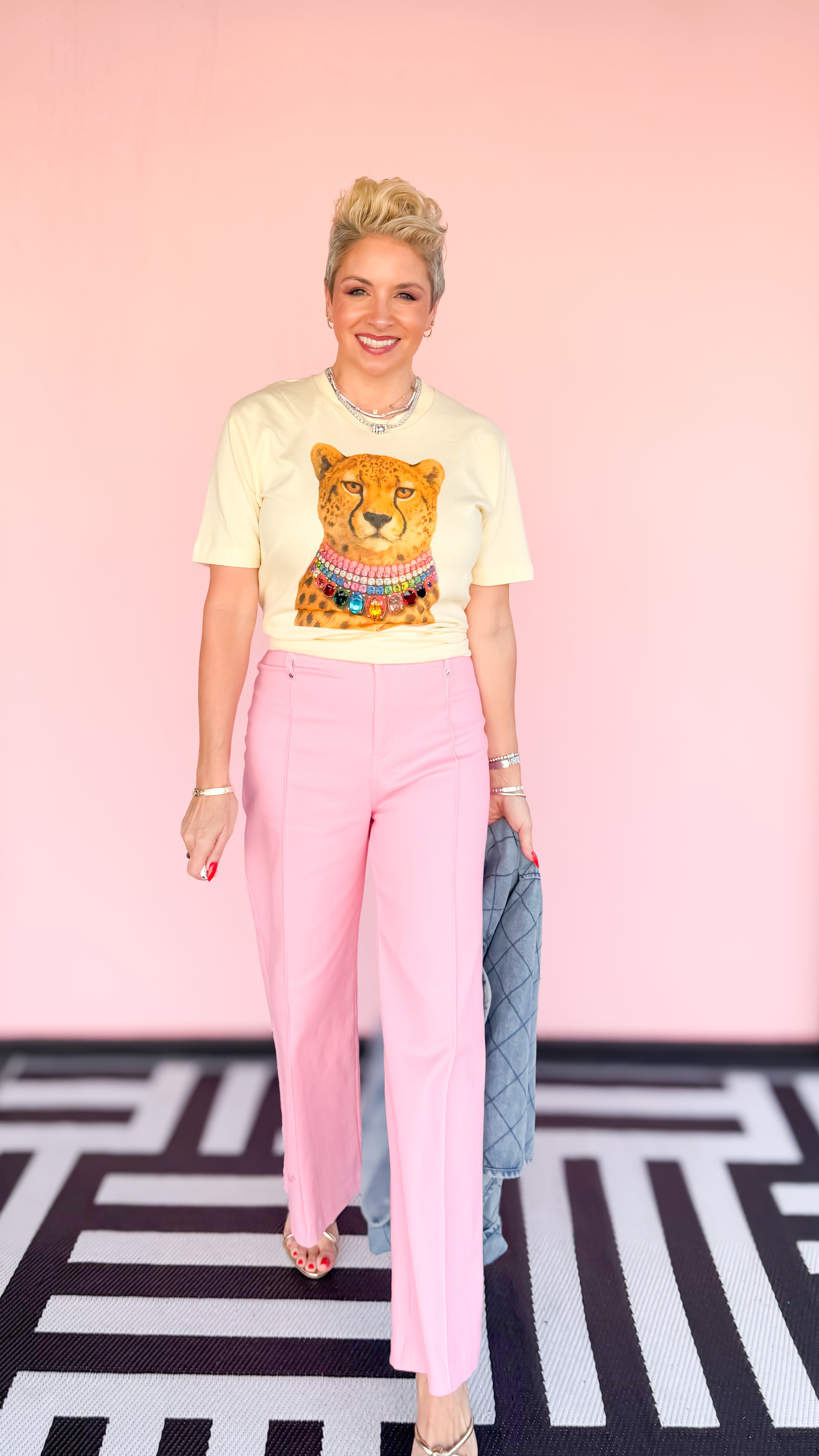 Jeweled Collar Cheetah Tee/Cream - The BLVD