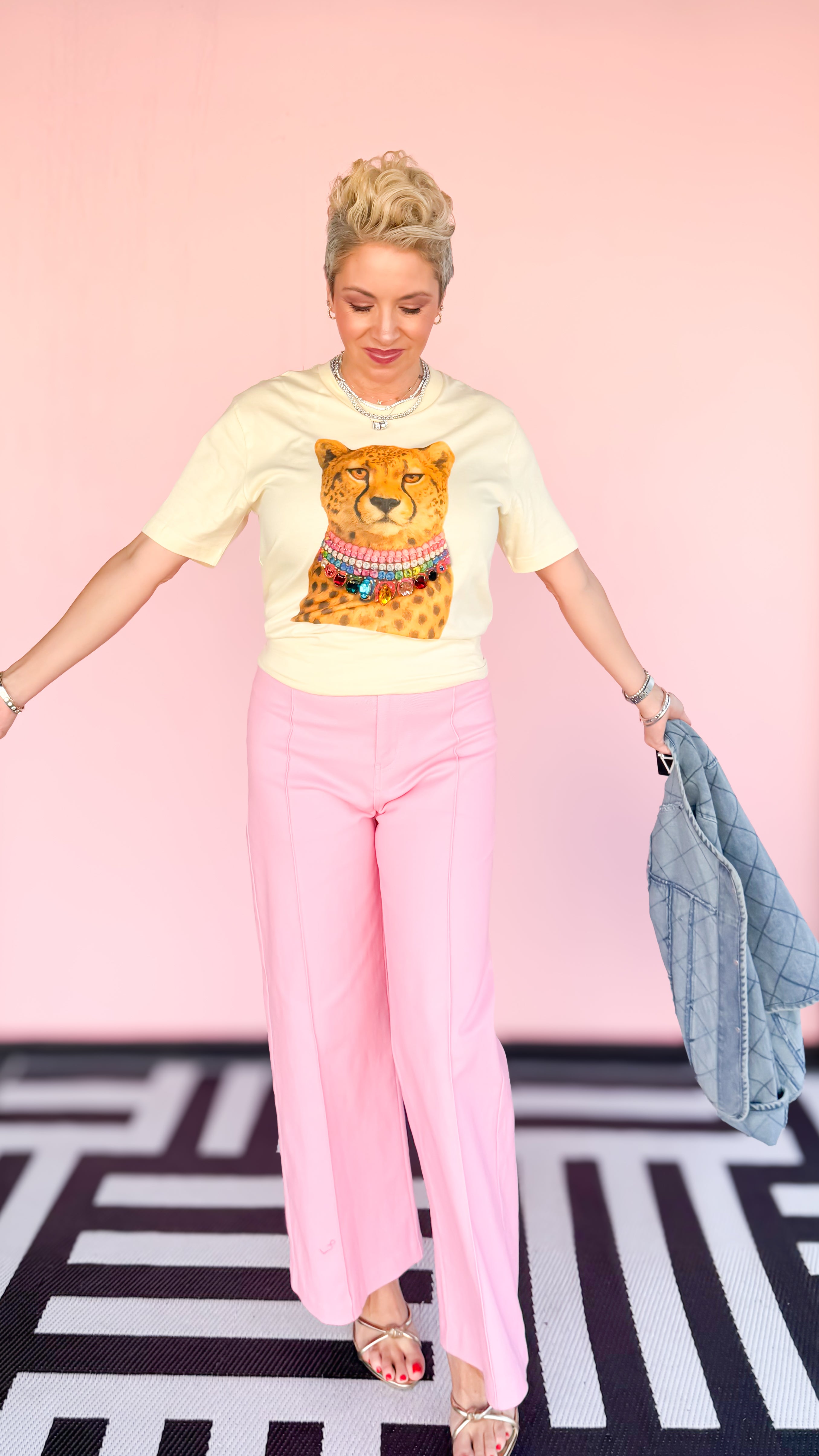 Jeweled Collar Cheetah Tee/Cream - The BLVD