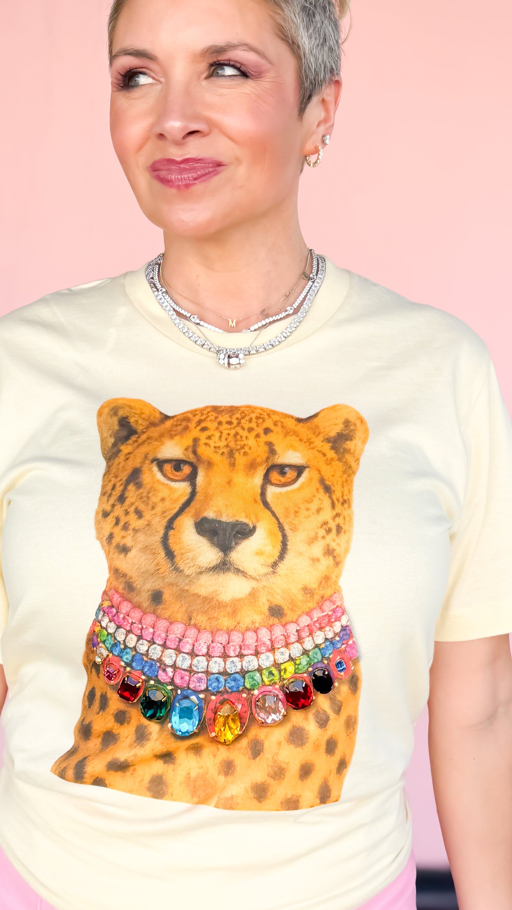 Jeweled Collar Cheetah Tee/Cream - The BLVD