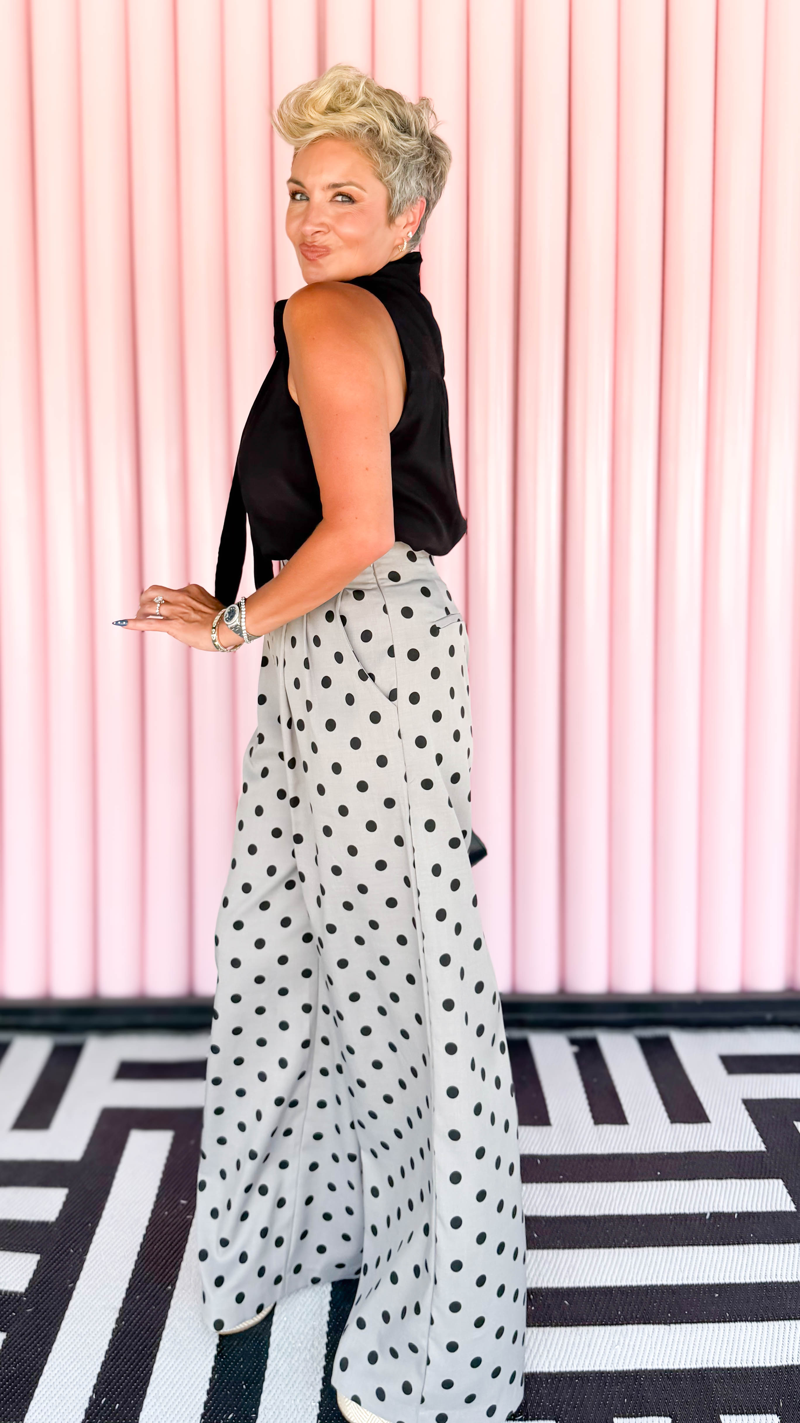 High Waisted Polka Dot Pants/Grey