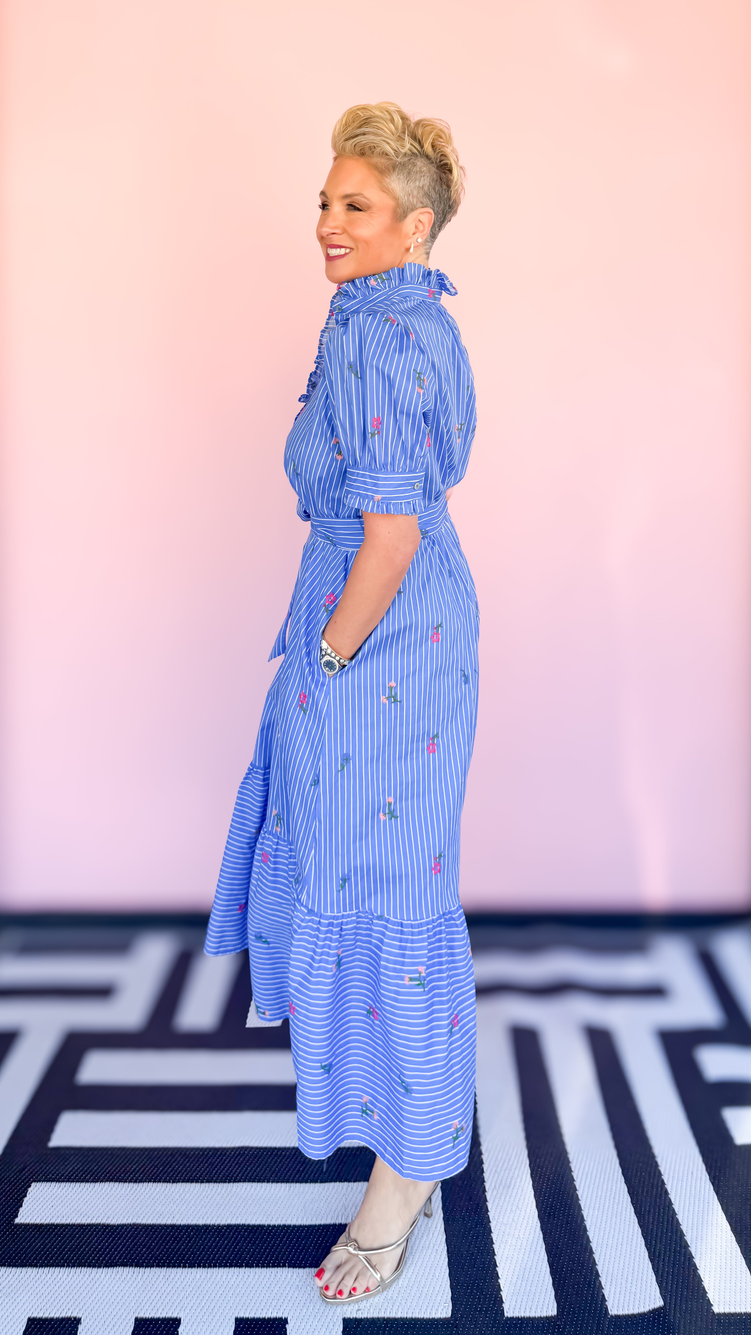 Judy Shirt Dress with Ruffle Collar/Blue - The BLVD