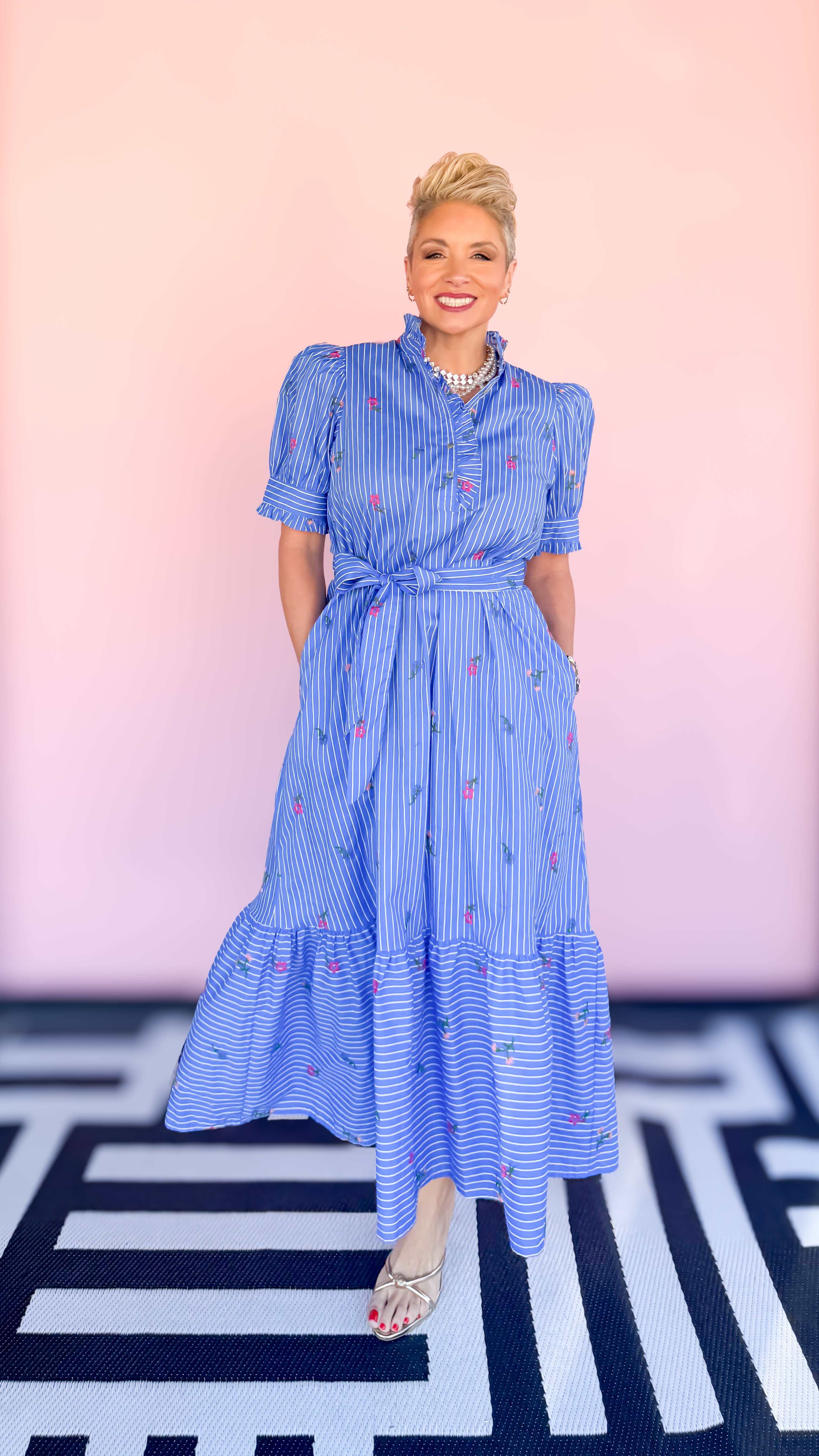 Judy Shirt Dress with Ruffle Collar/Blue - The BLVD