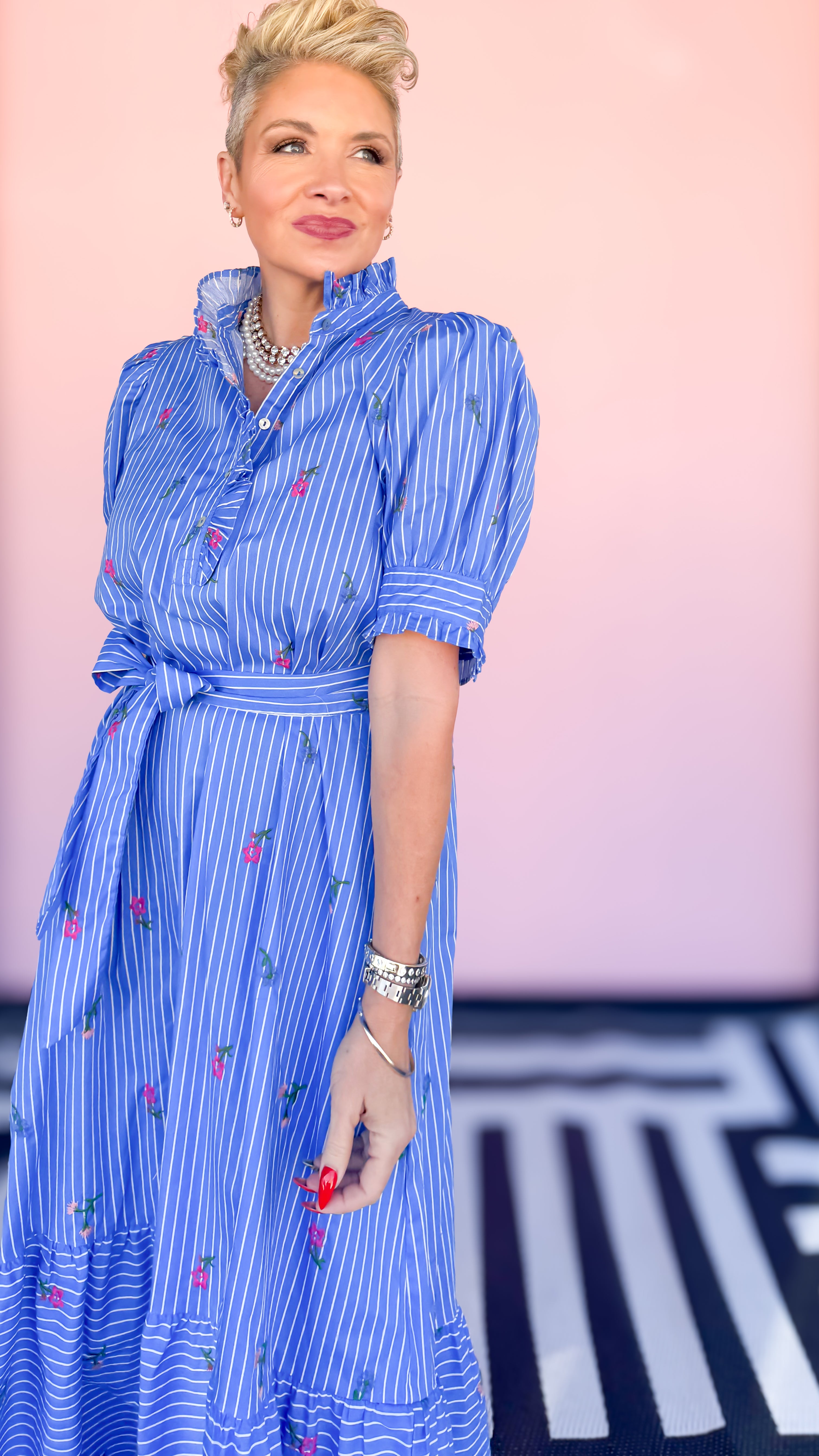 Judy Shirt Dress with Ruffle Collar/Blue - The BLVD