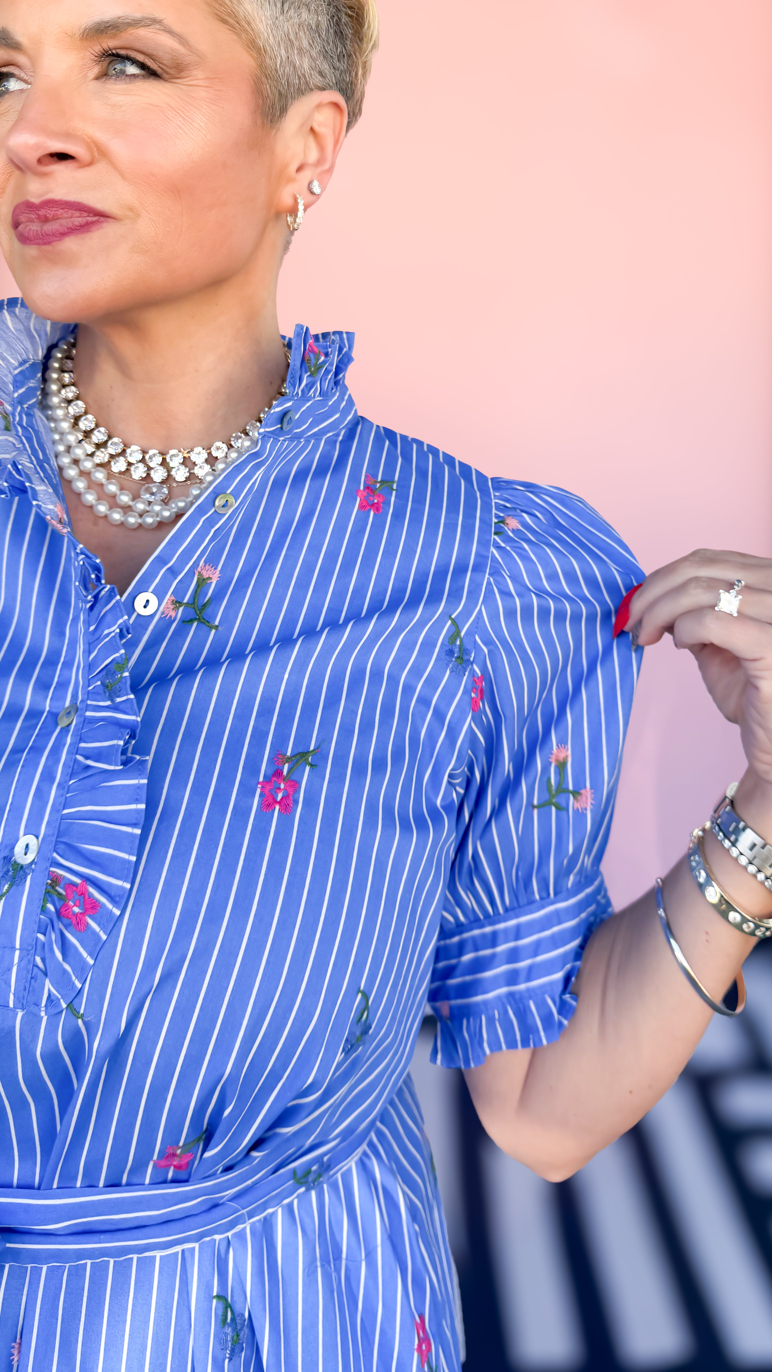 Judy Shirt Dress with Ruffle Collar/Blue - The BLVD