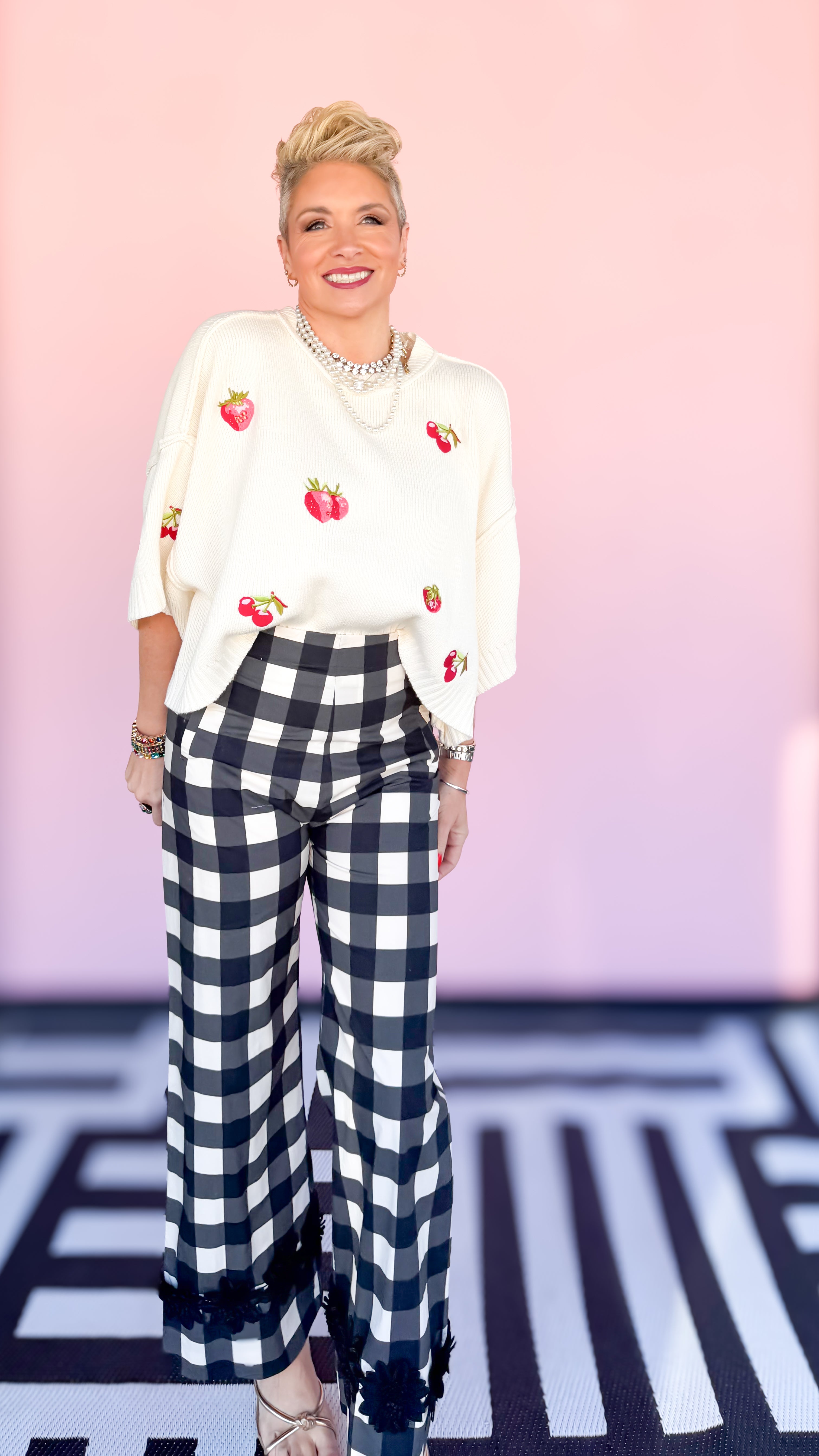 Black & White Checked Pants w/Trim - The BLVD