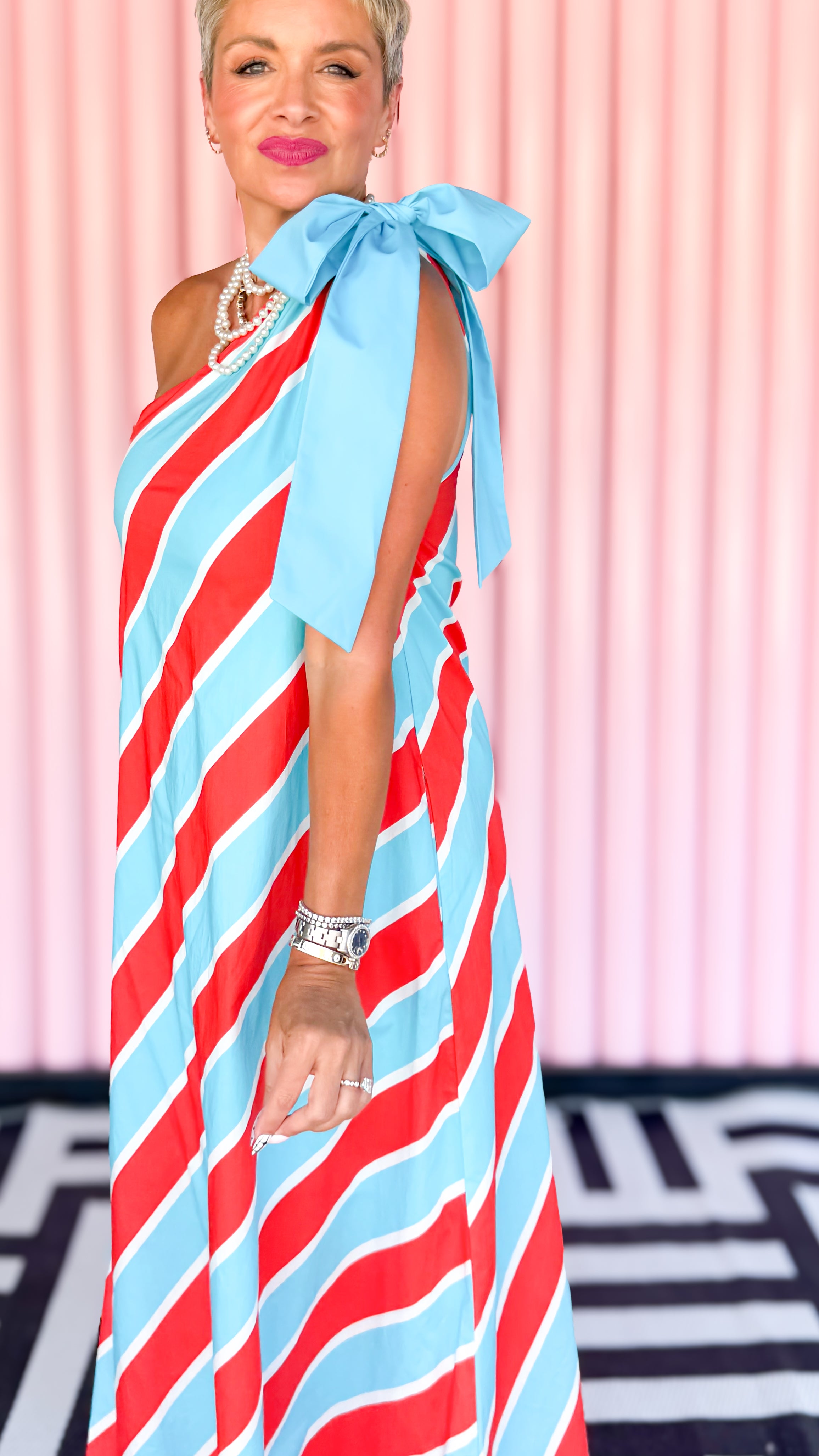 one shoulder striped dress One Shoulder Striped Dress/Blue