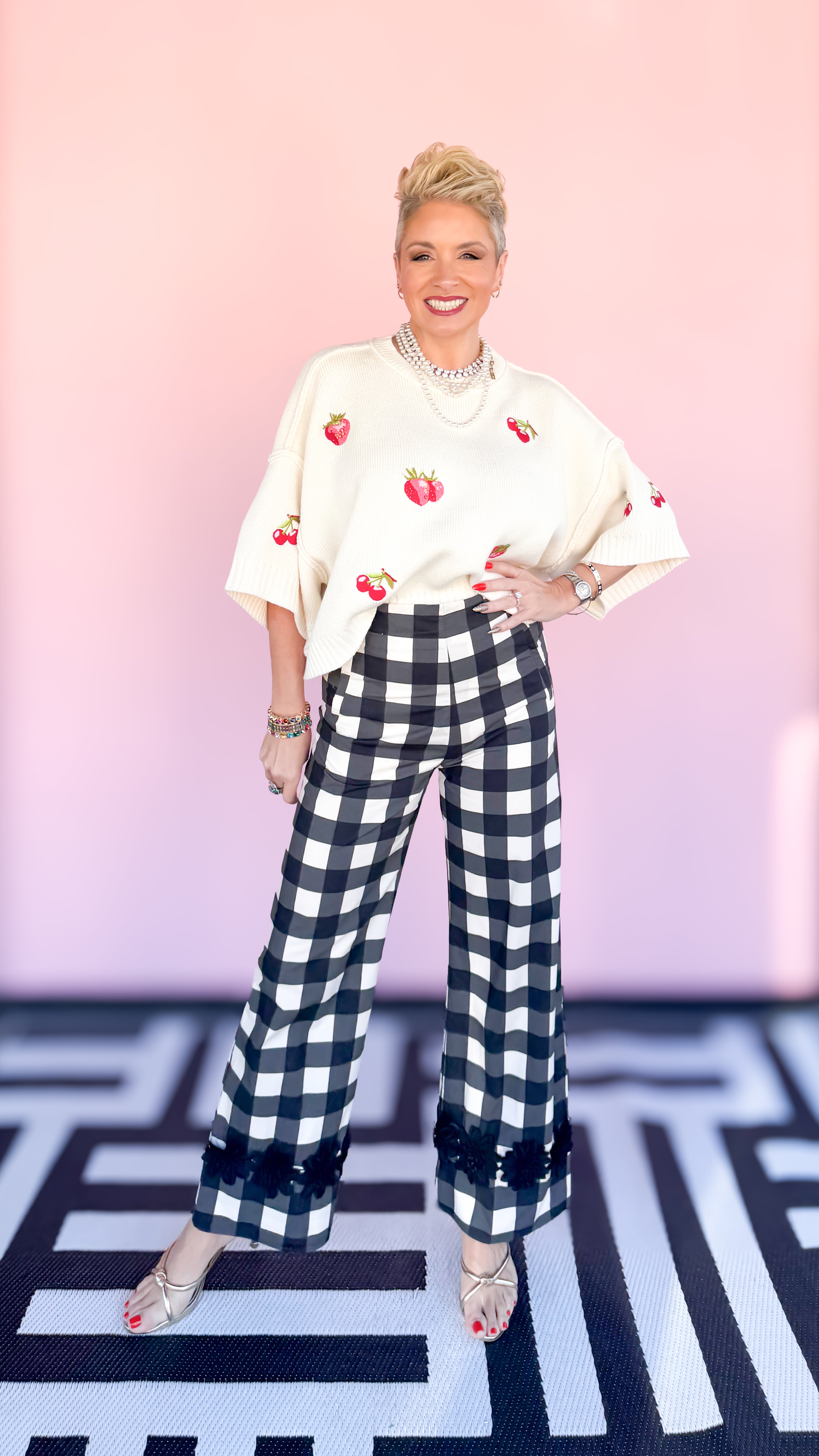 Black & White Checked Pants w/Trim - The BLVD