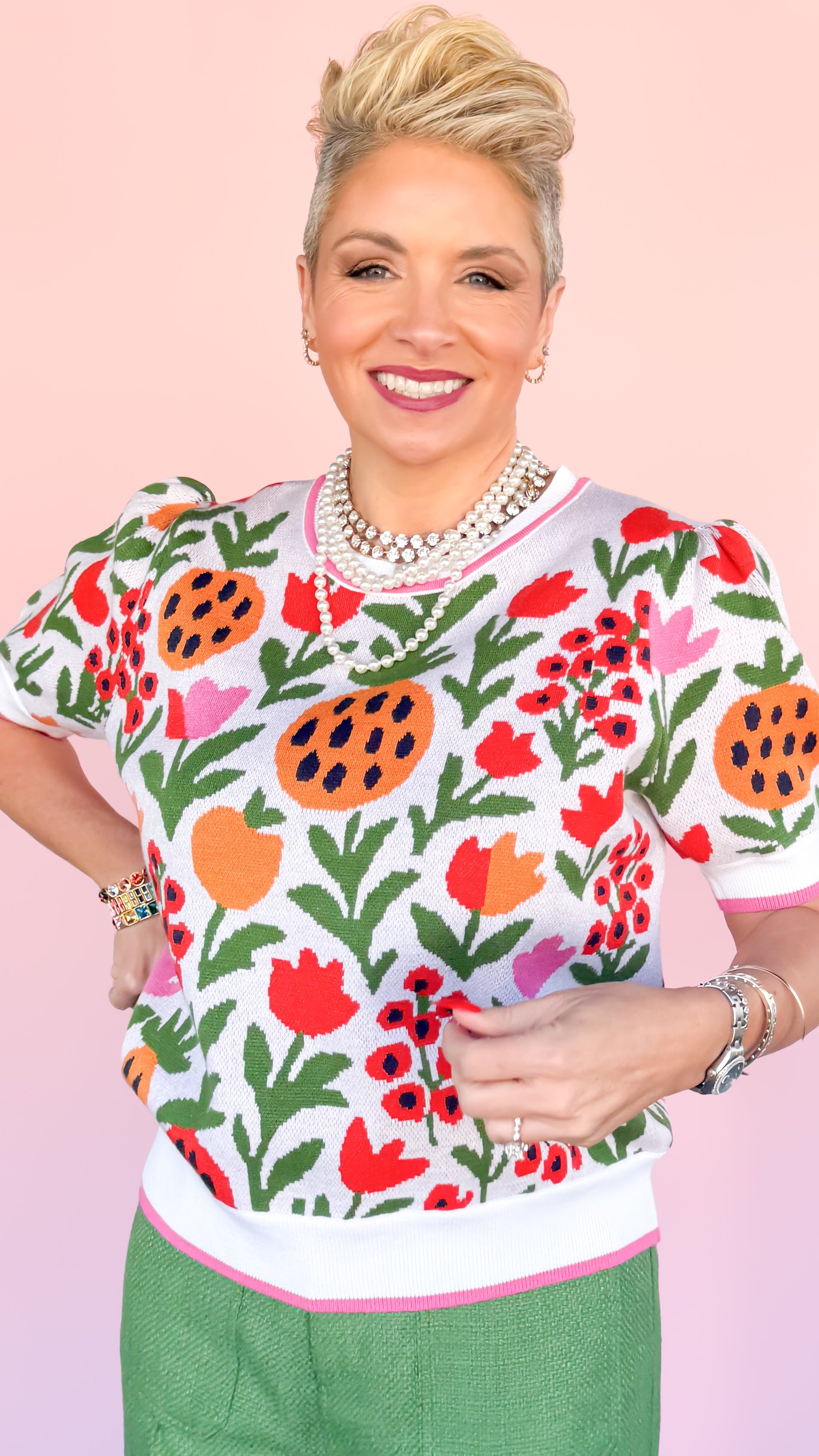 Fruit & Tulip Short Sleeve Sweater - The BLVD