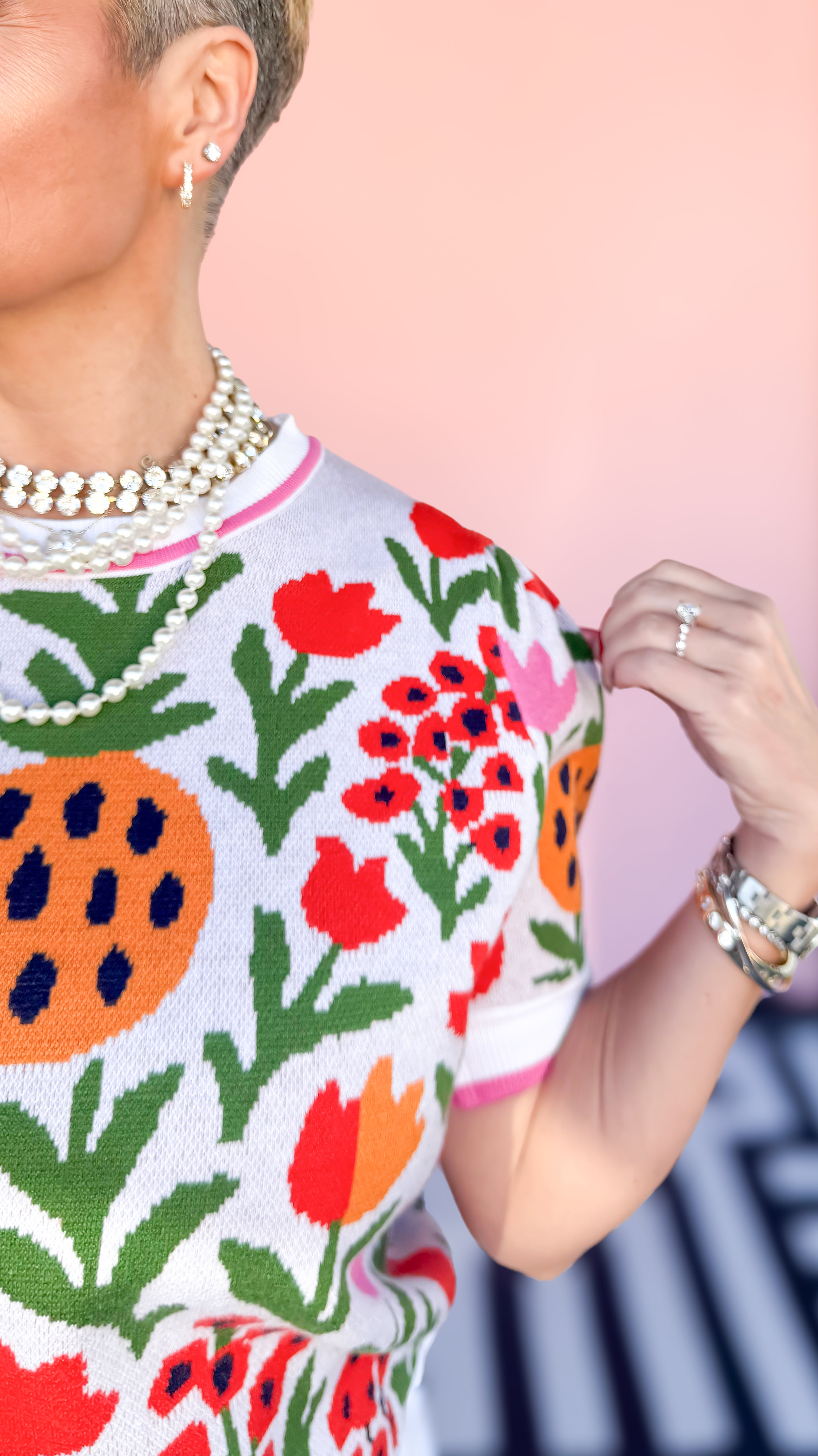 Fruit & Tulip Short Sleeve Sweater - The BLVD