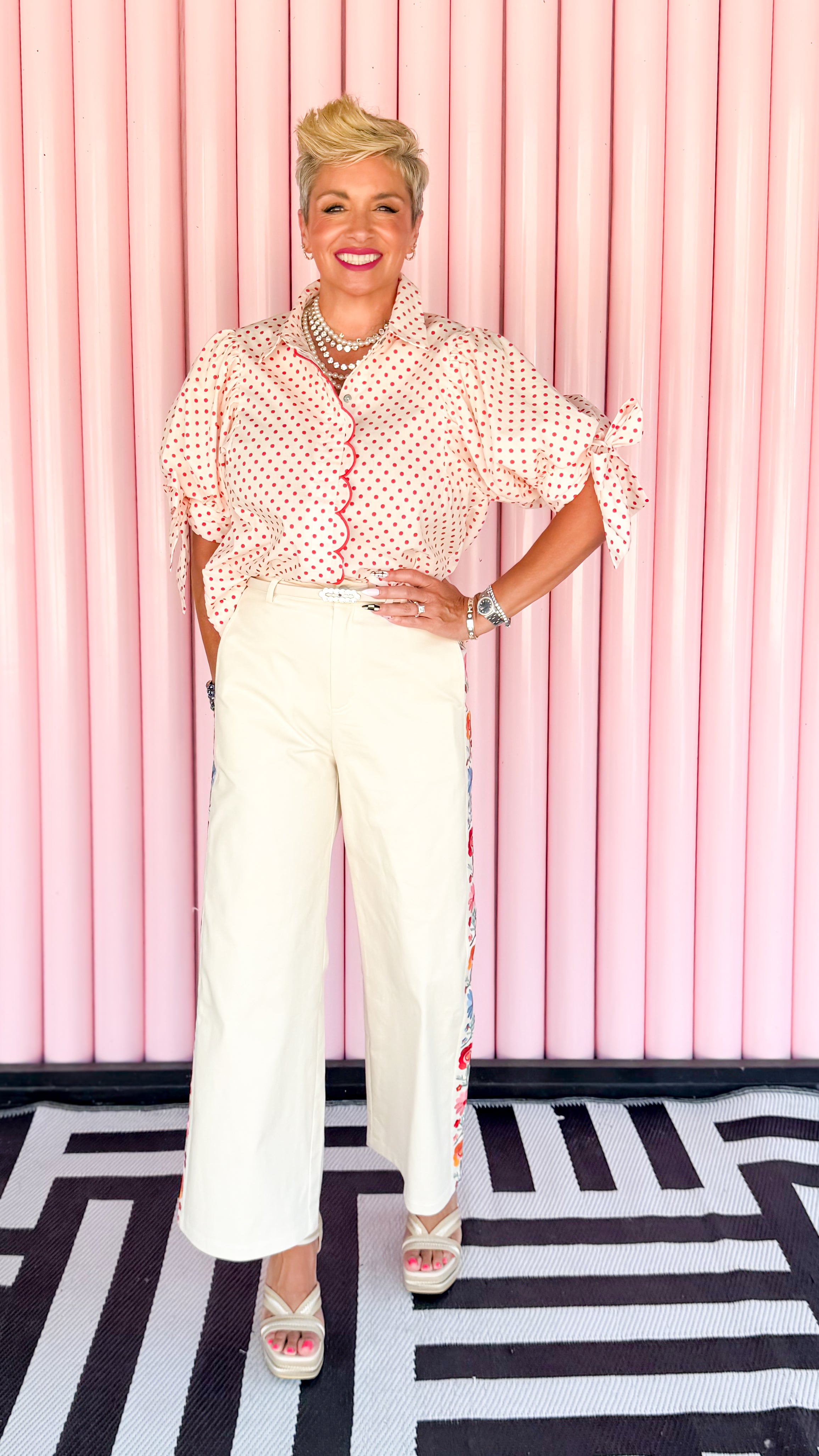 Scalloped Polka Dot Top/Red