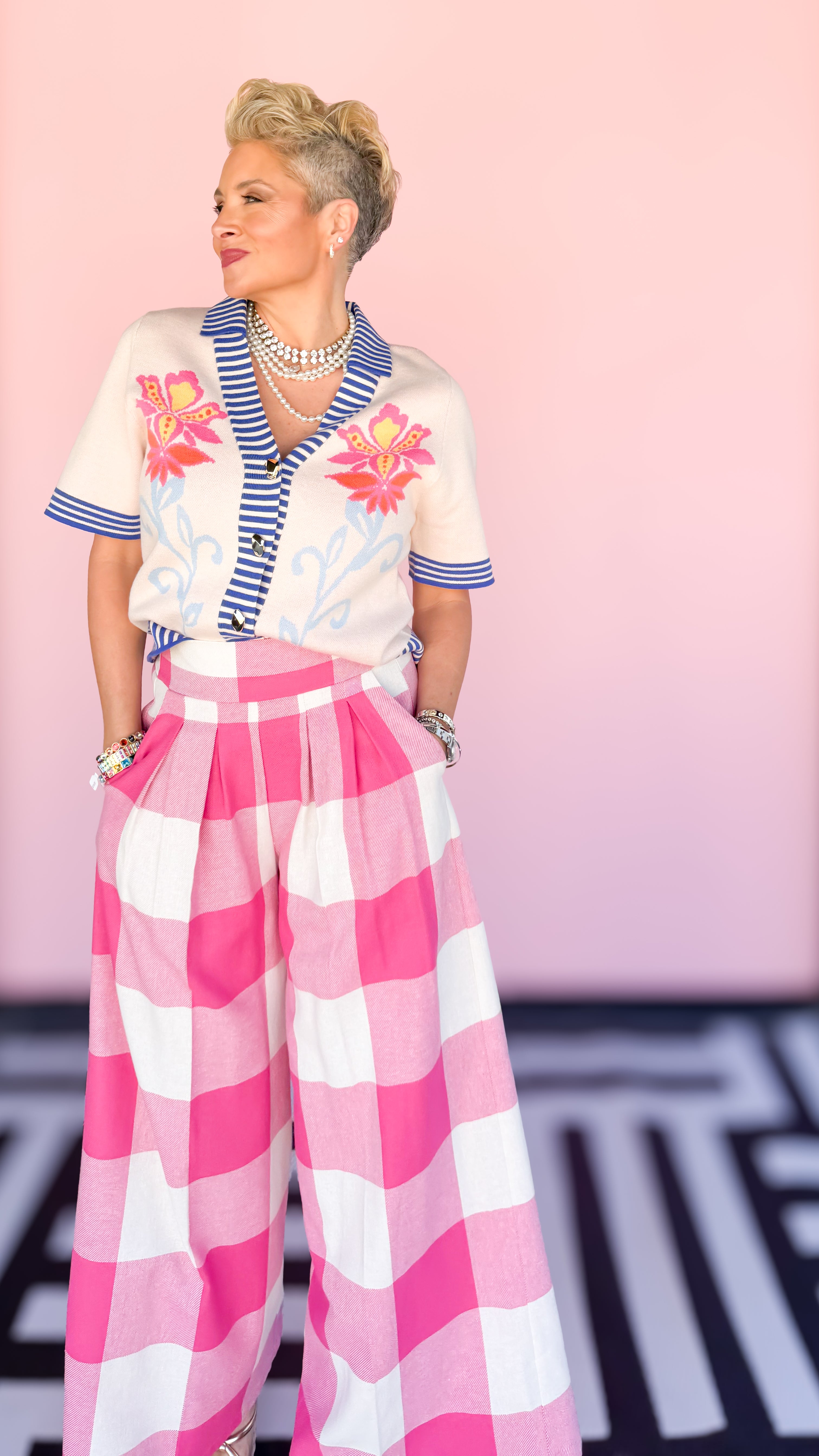 Stripe/Floral Short Sleeve Cardigan/Cream - The BLVD