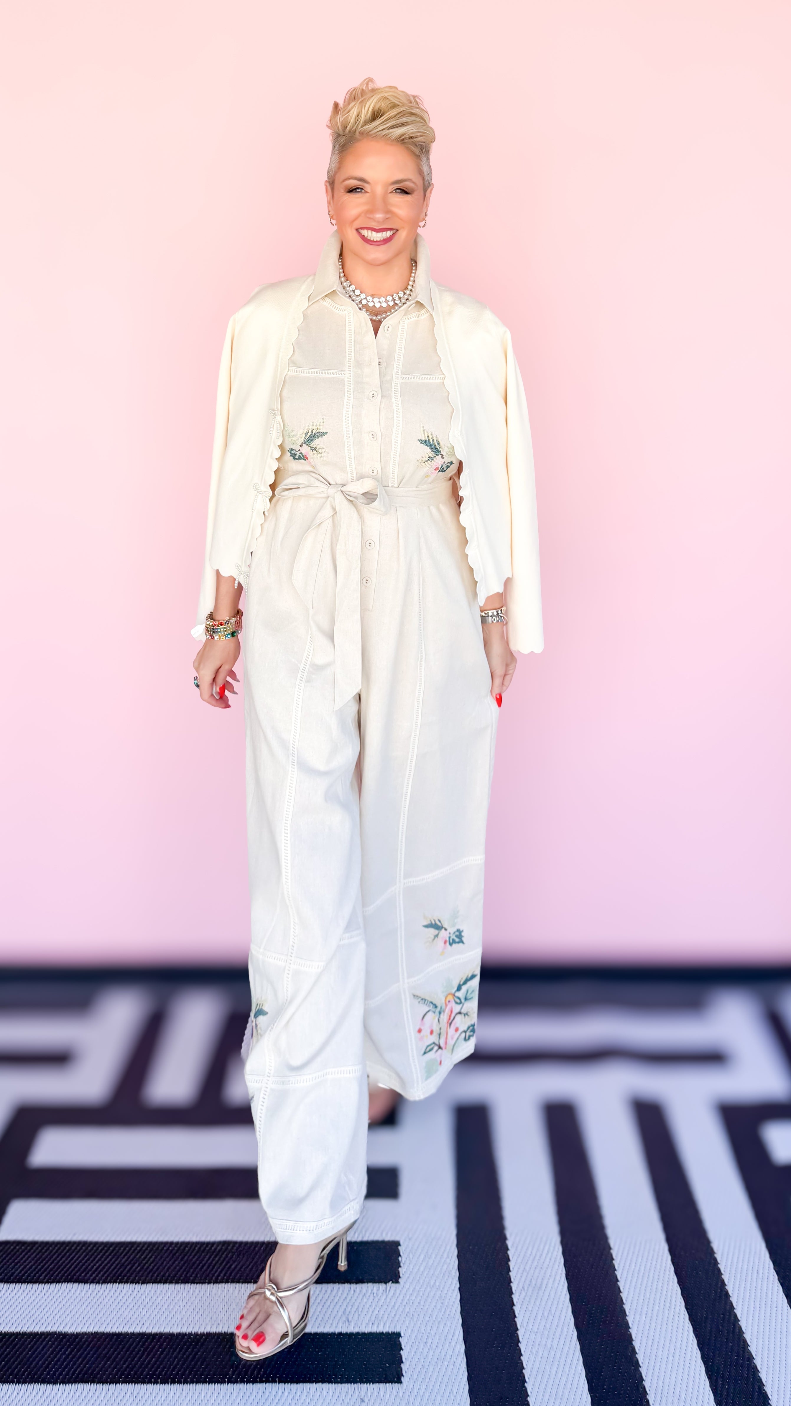 Embroidered Detail Linen Jumpsuit - The BLVD