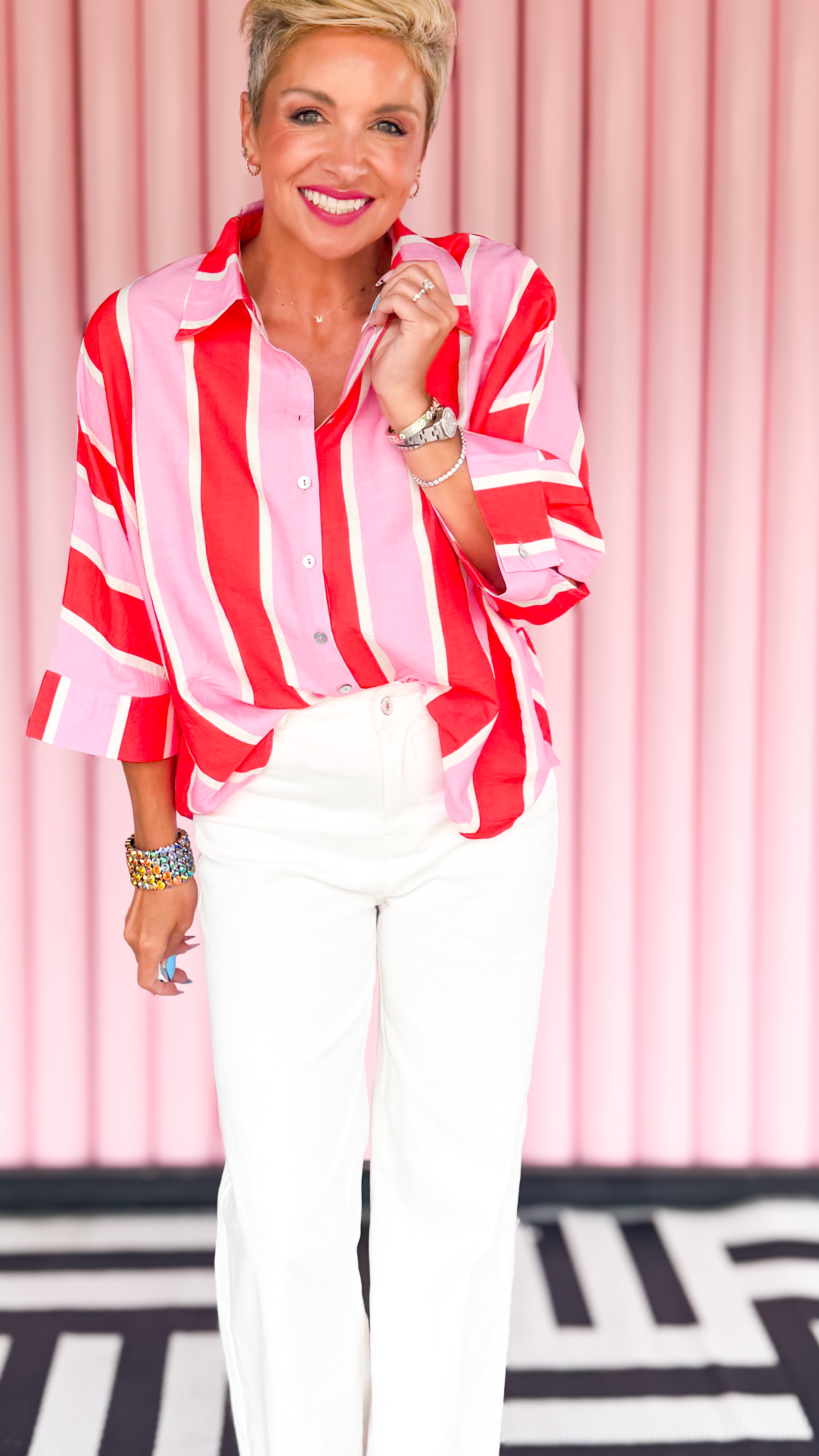 Bold Stripe Top/Pink&Orange