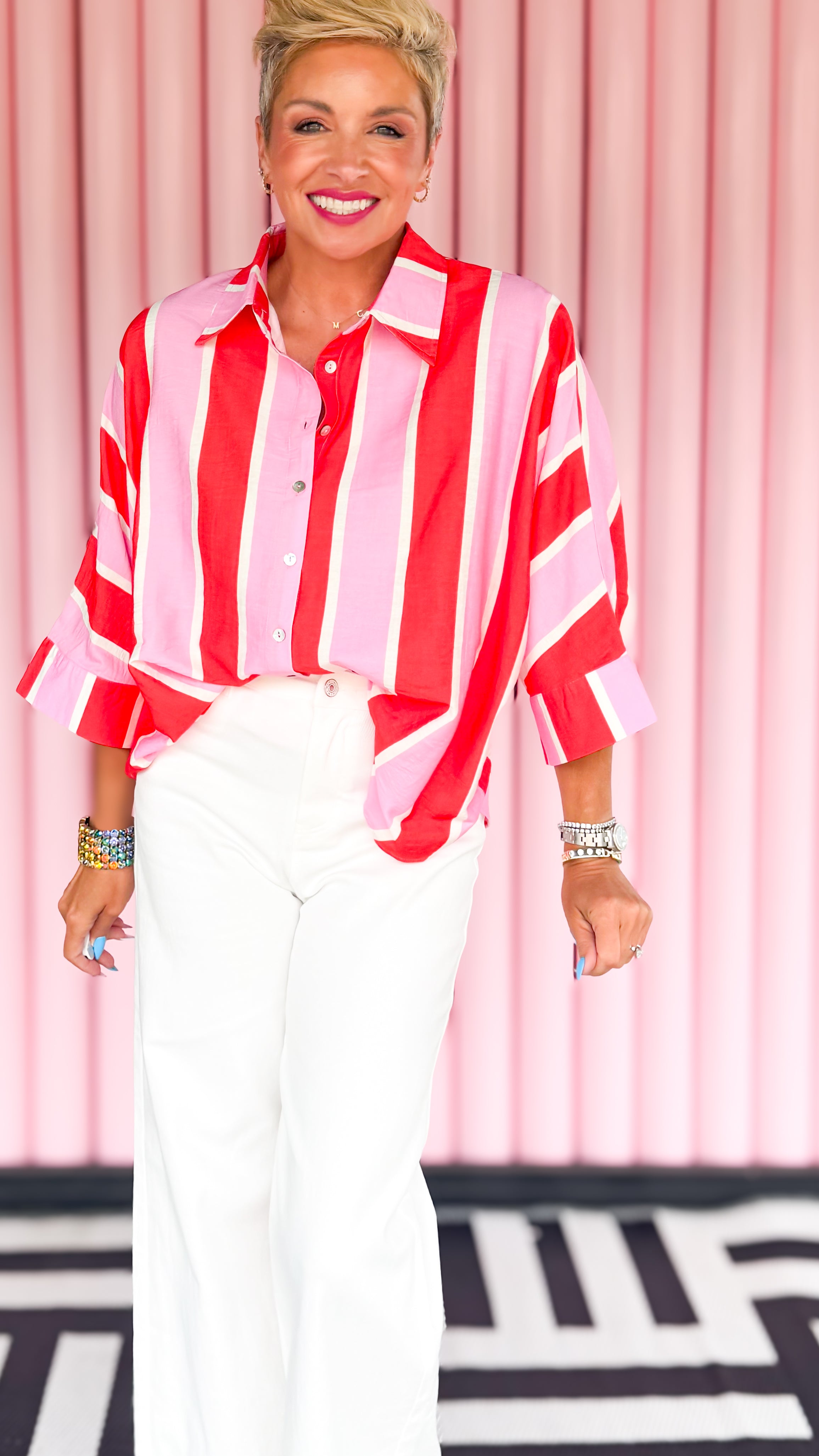 Bold Stripe Top/Pink&Orange
