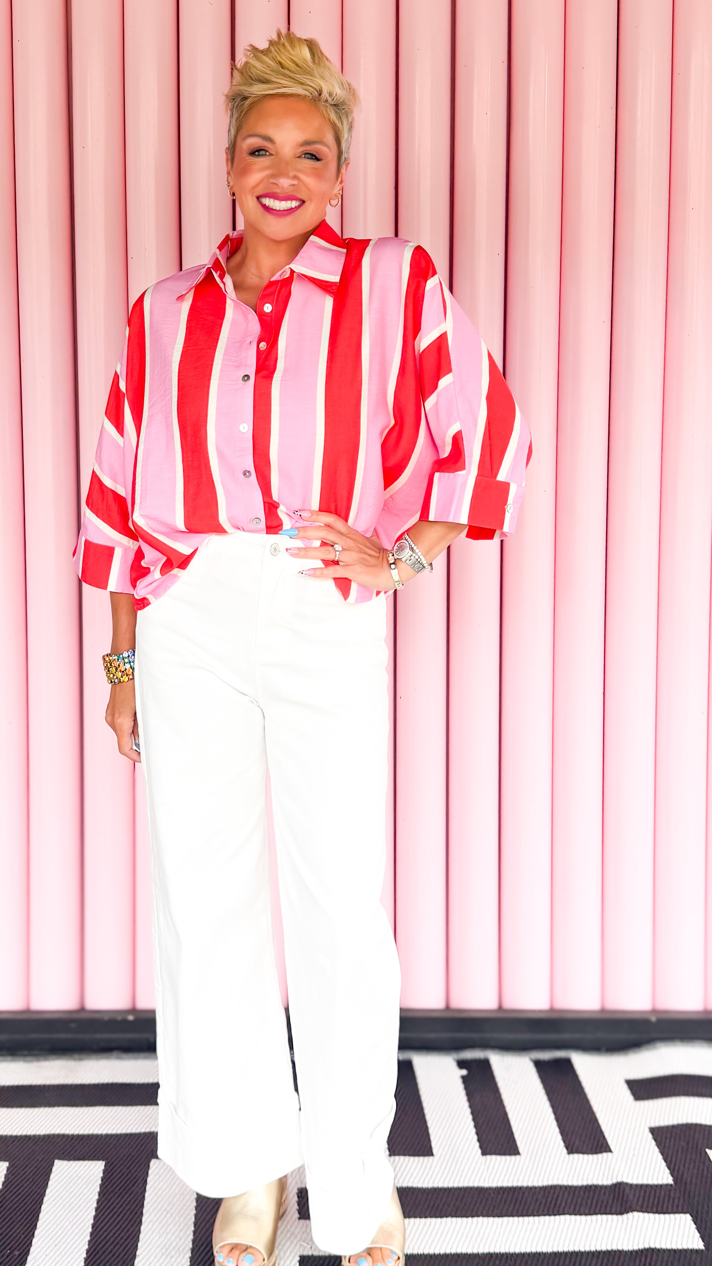 Bold Stripe Top/Pink&Orange