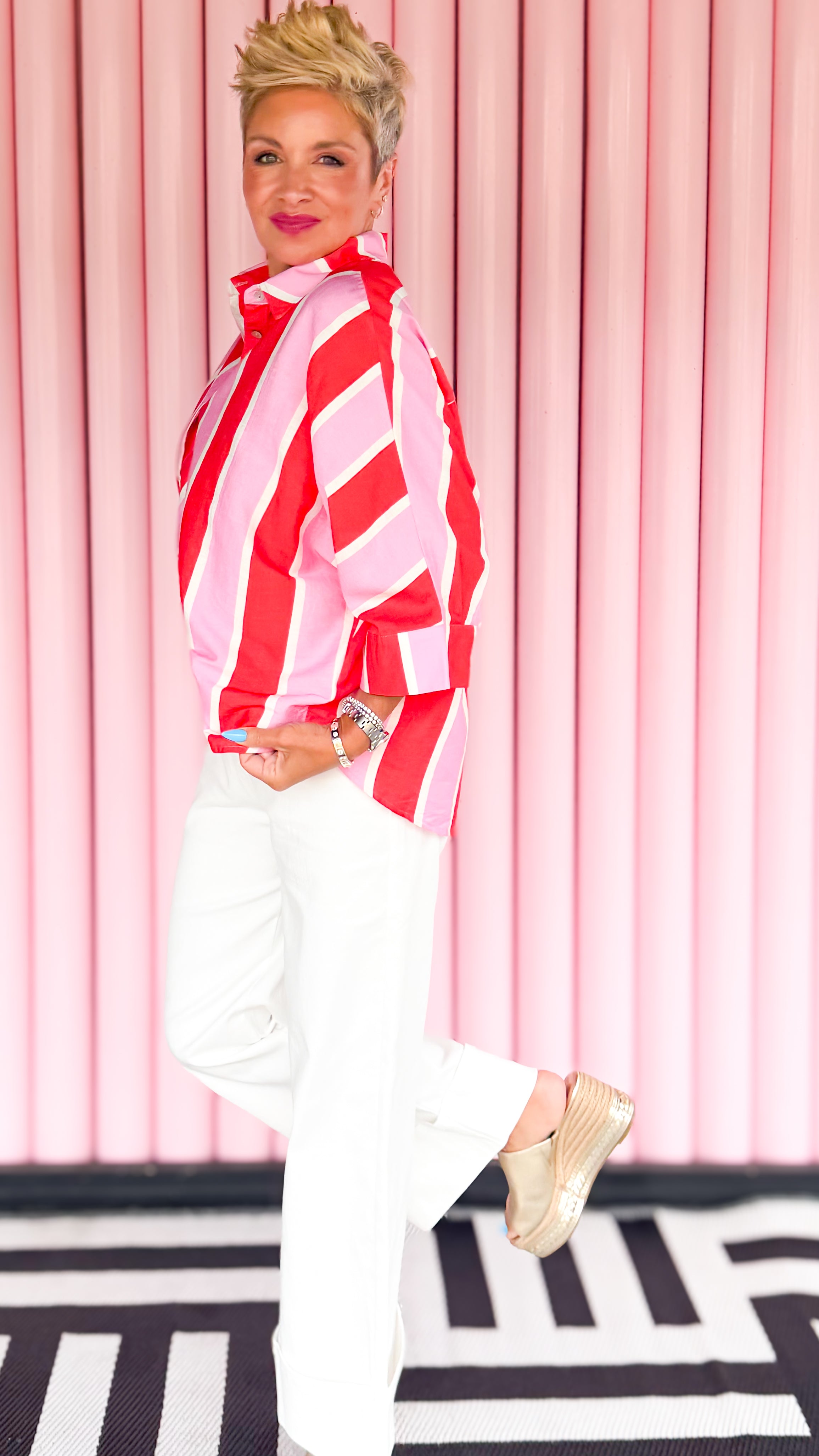 Bold Stripe Top/Pink&Orange