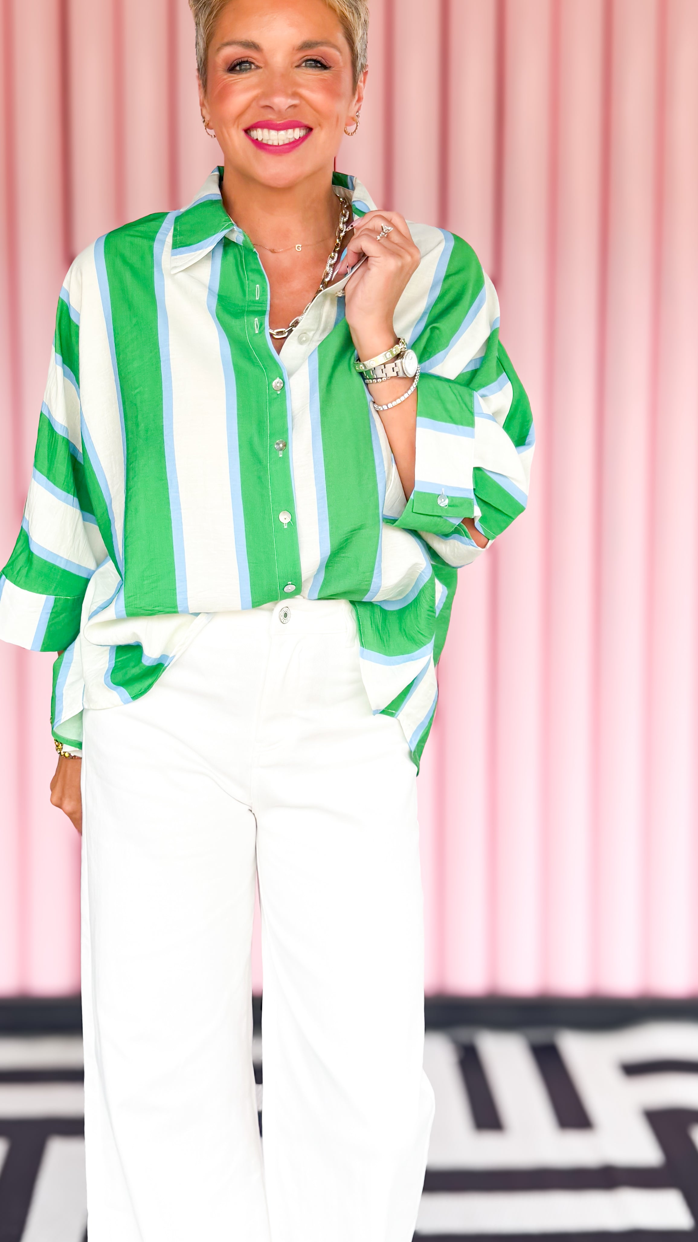 Bold Stripe Top/Green&Blue