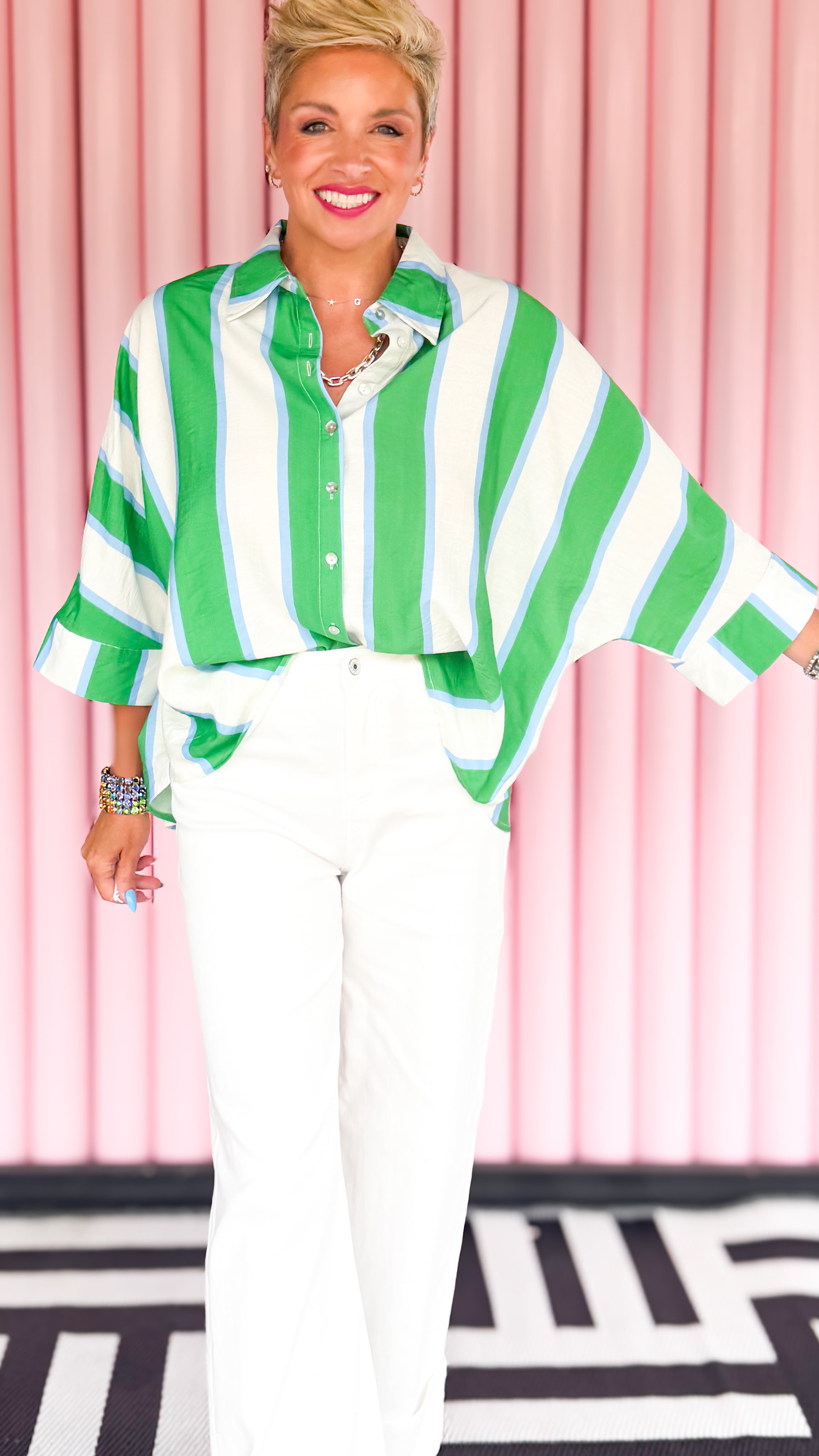 Bold Stripe Top/Green&Blue