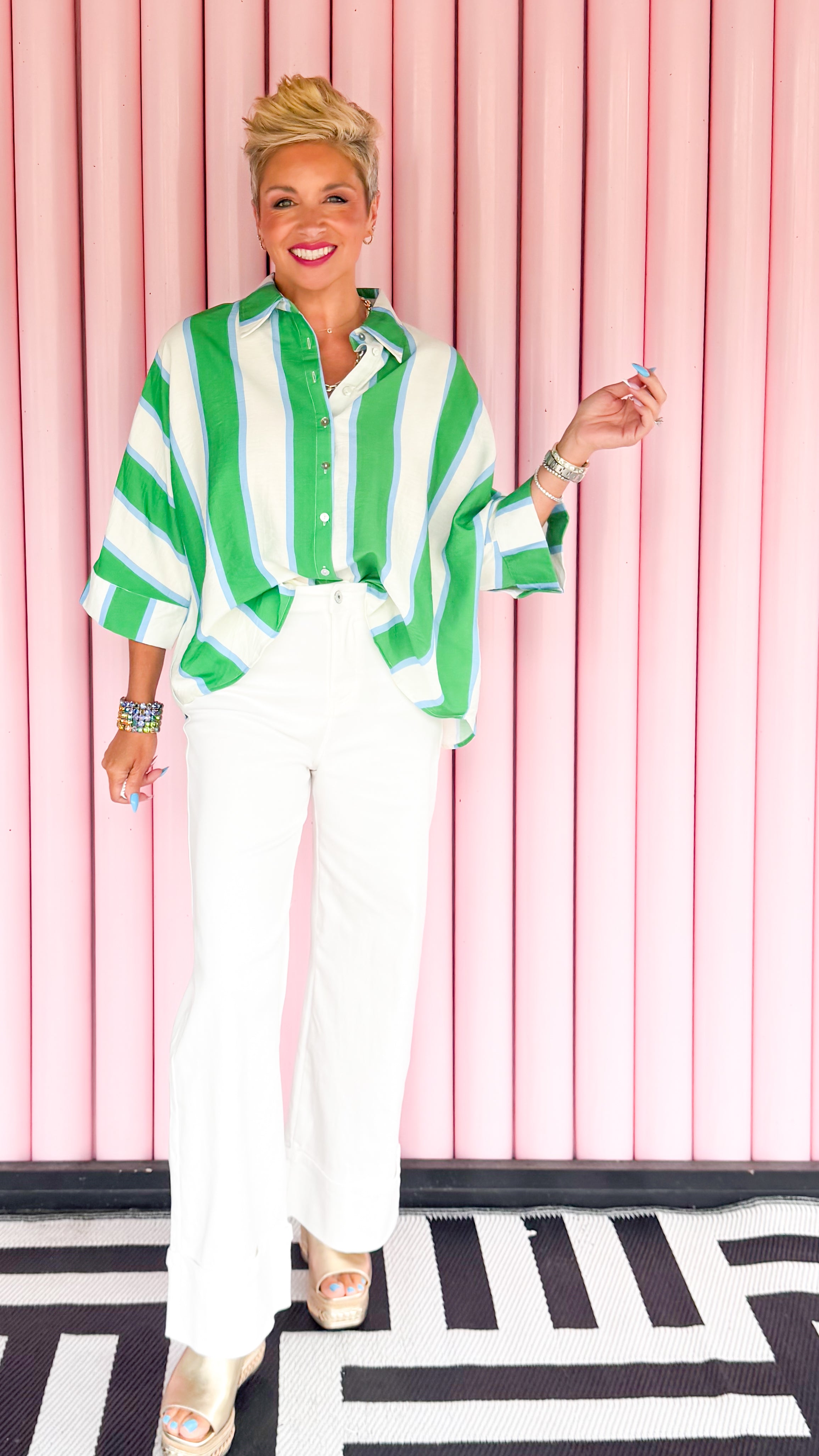 Bold Stripe Top/Green&Blue